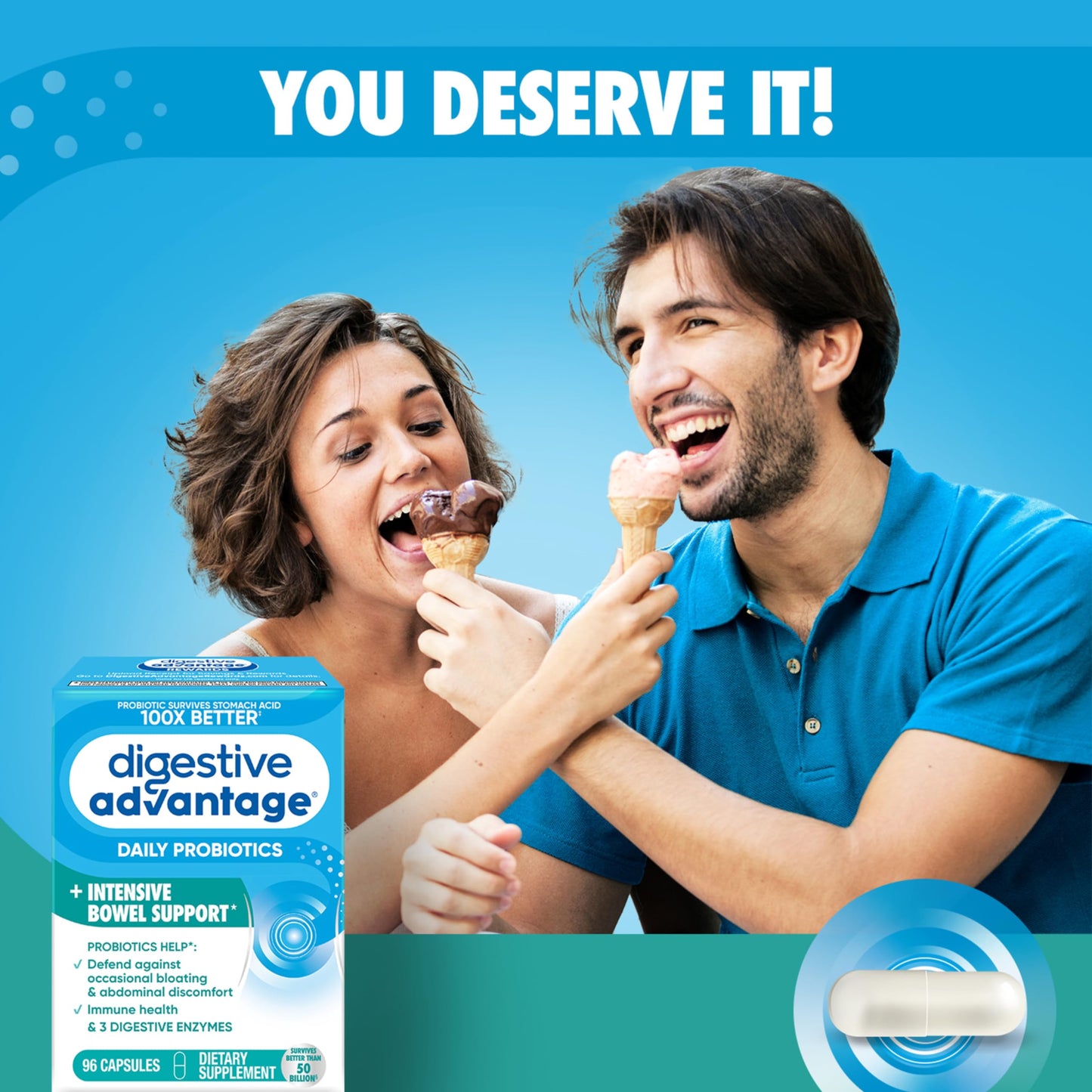 Digestive Advantage IBS Probiotics for Women and Men, 96 Capsules