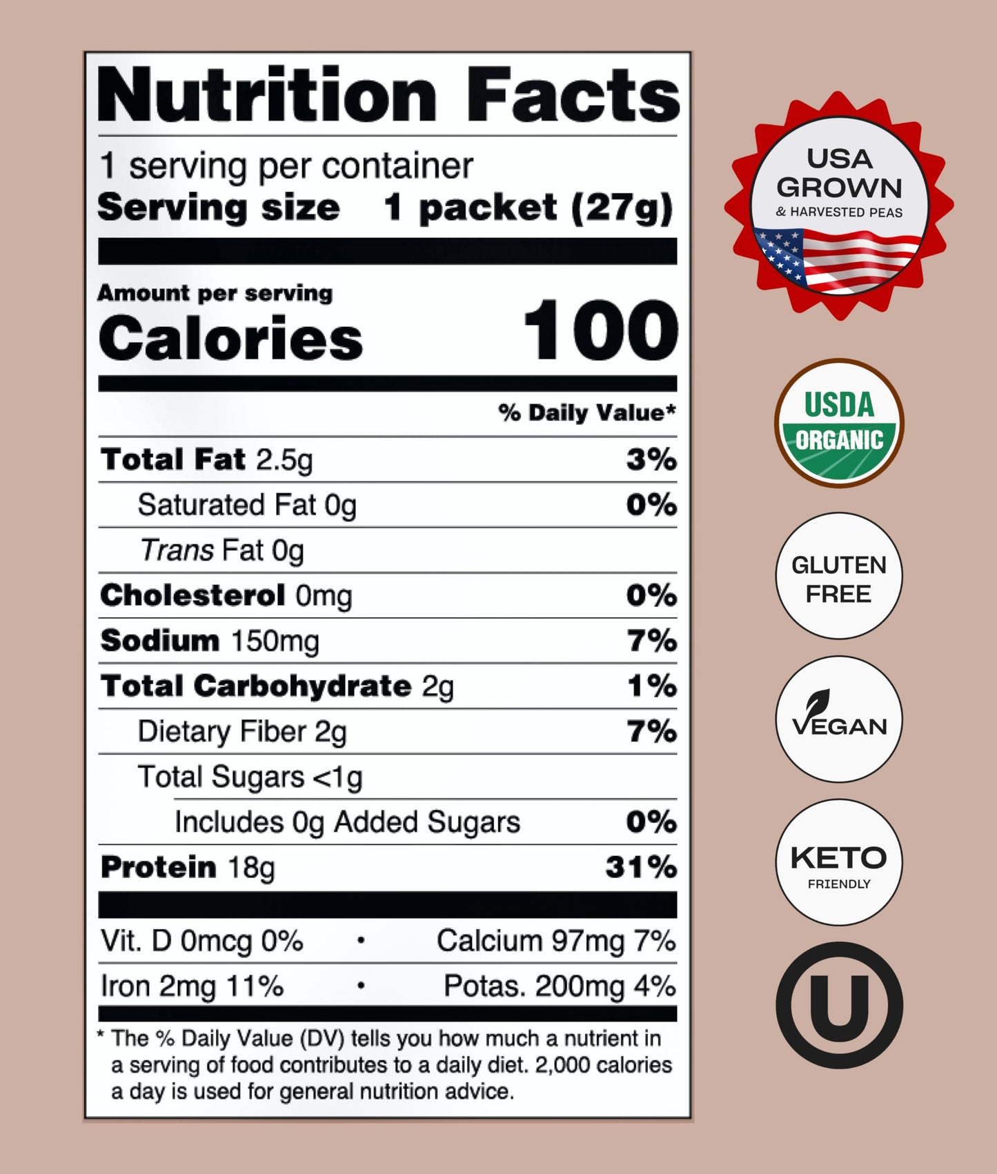 NUFYX Organic Plant-Based Protein Powder Packet, 0.95 oz, 1 Packet