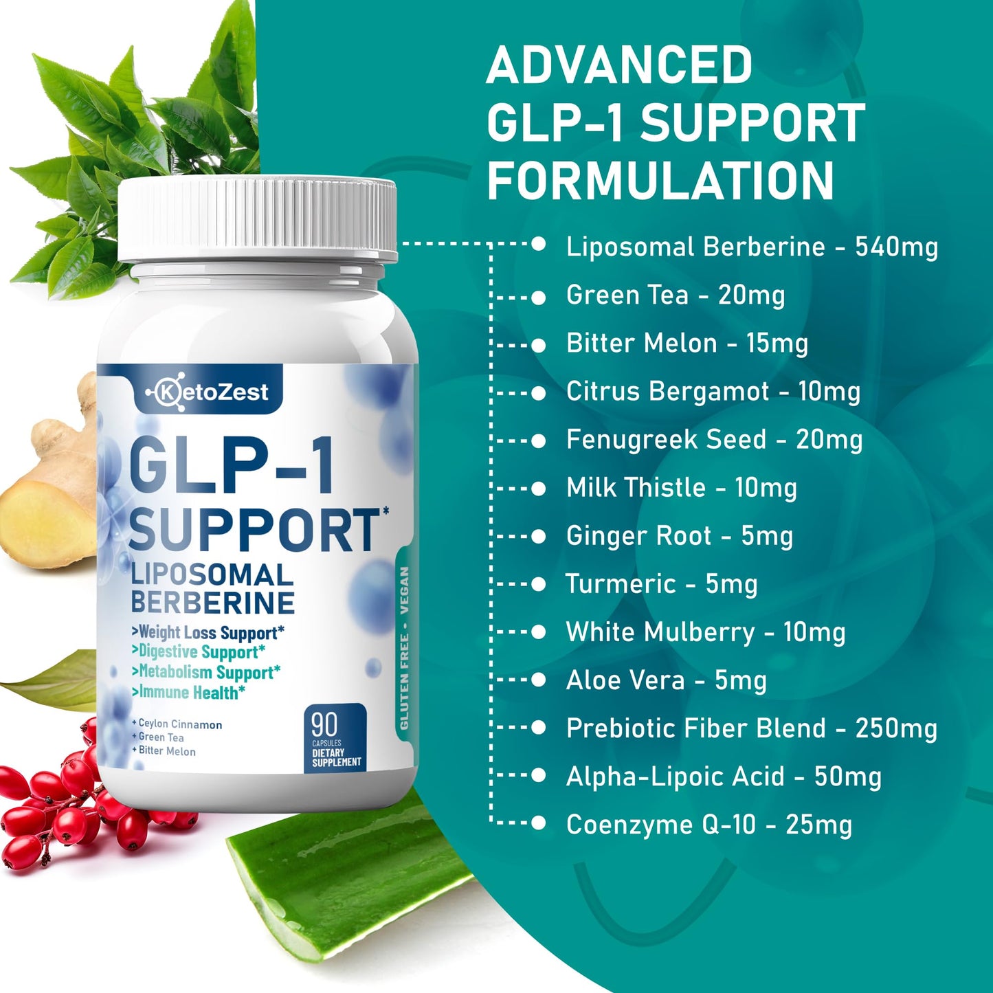 KetoZest GLP-1 Support Liposomal Berberine Capsule, 90 Count