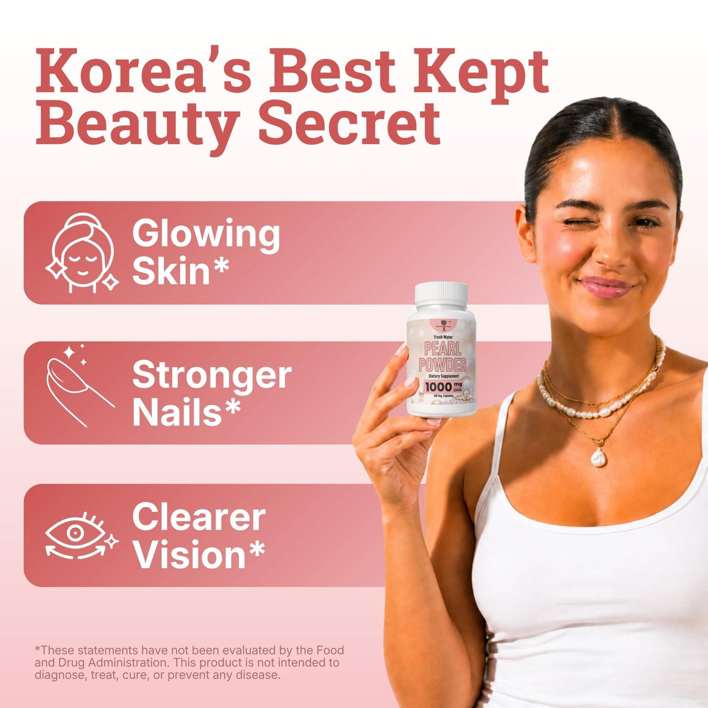 Nourishing Nutrients Freshwater Pearl Powder Supplement for Skin, Hair, Nails & Eyes 120 Capsules