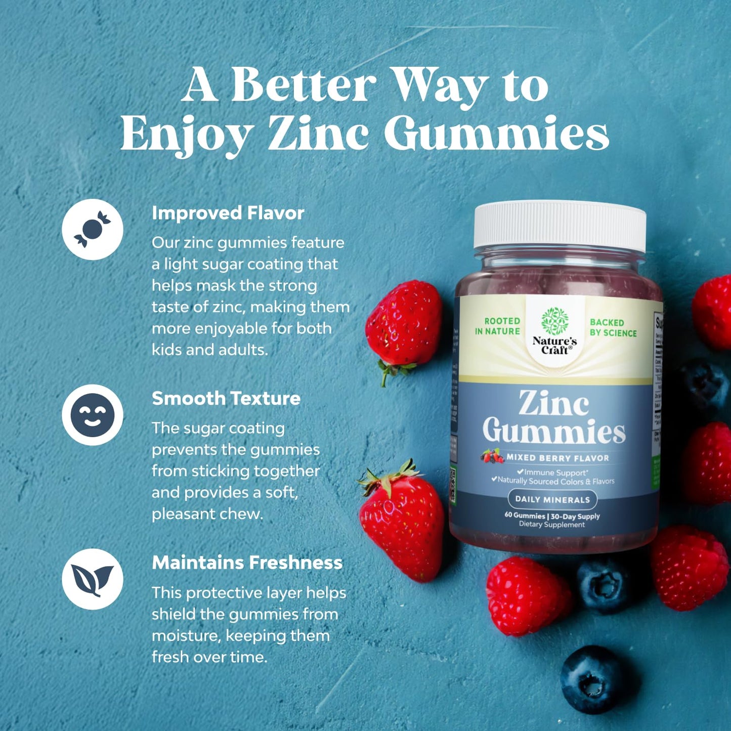 Nature's Craft Extra Strength Zinc Gummies for Adults, 60 Count
