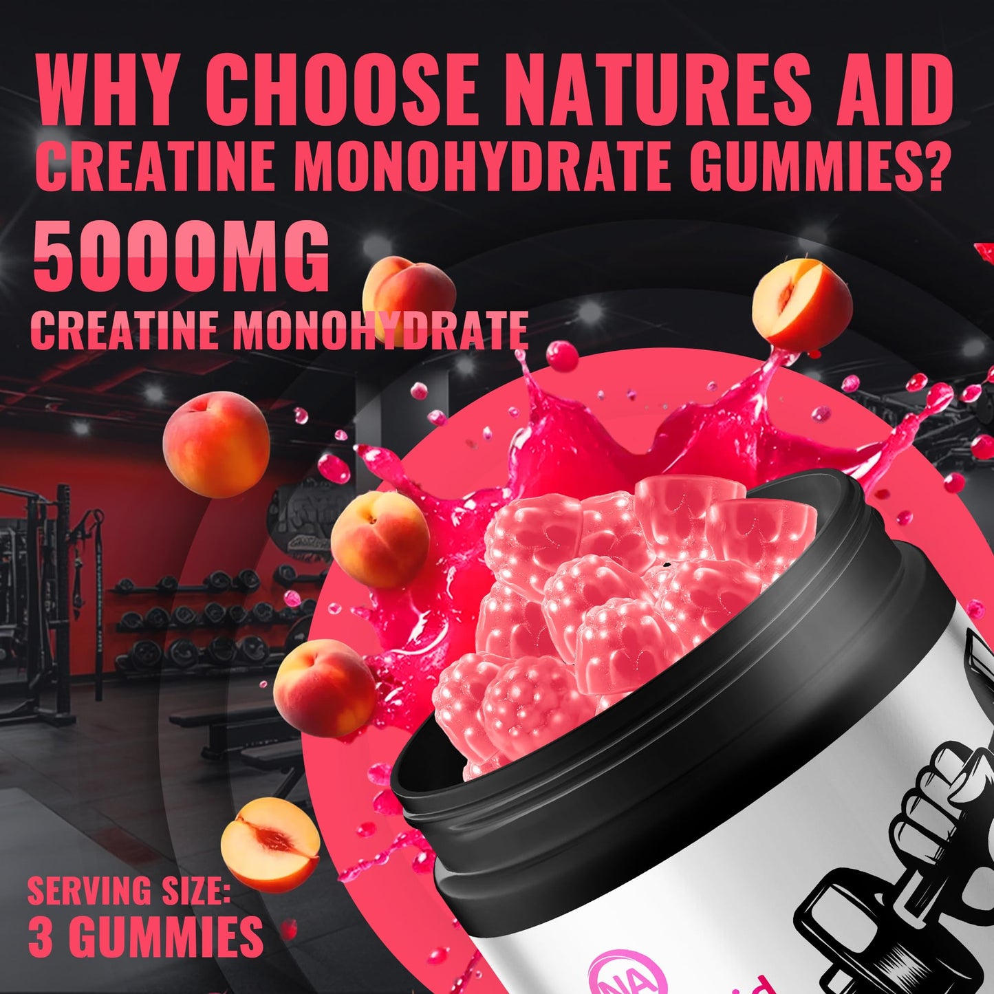 Natures Aid Creatine Monohydrate Gummies, 135 Count