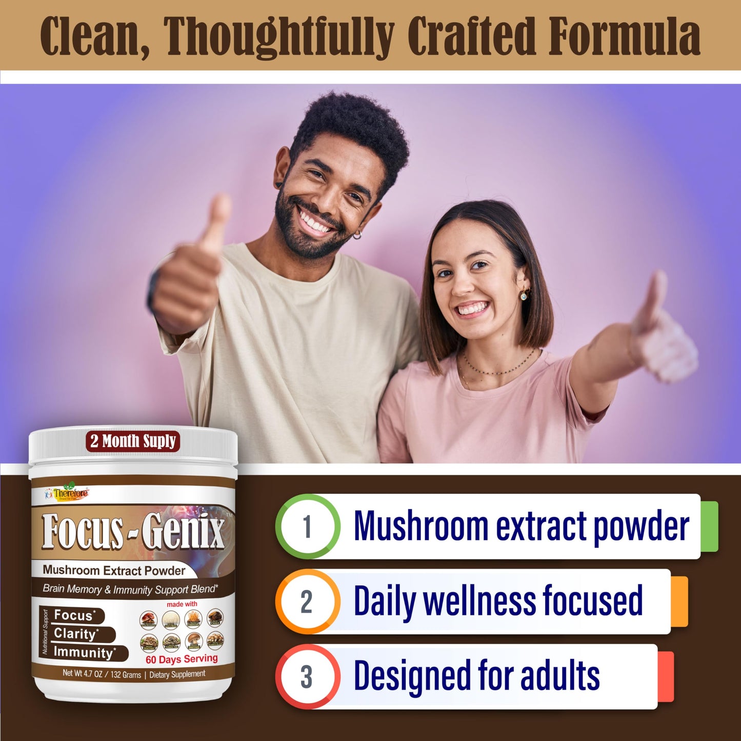 Therefore Lion’s Mane Mushroom Powder Supplement – 10 Mushroom Complex with Reishi, Chaga, Cordyceps & Turkey Tail – Vegan Non-GMO, 4.7 Ounce