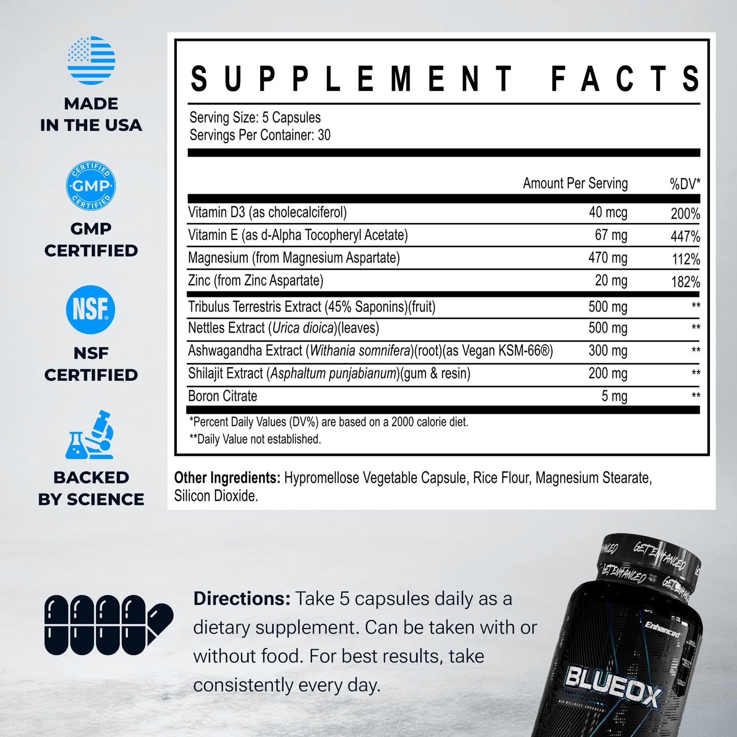 Enhanced Blue Ox Testosterone Booster Capsules, 120 Count
