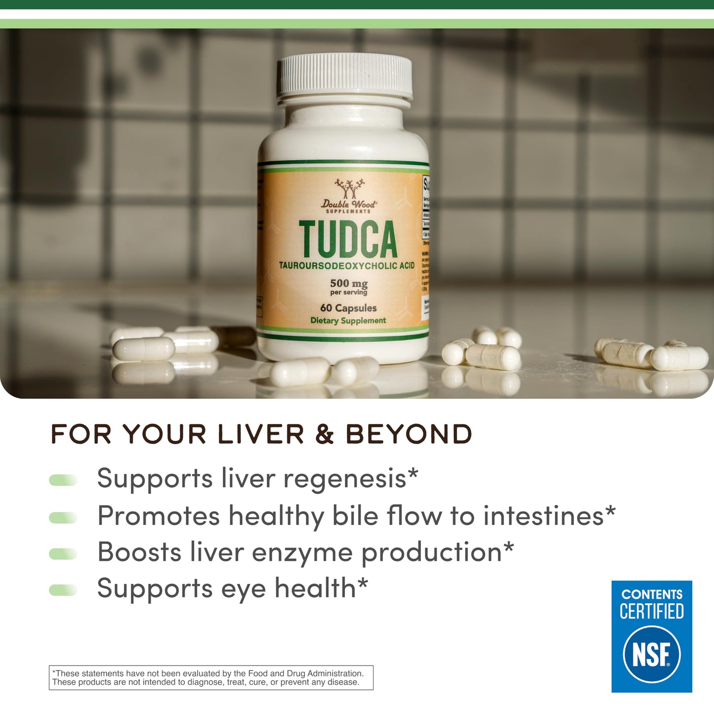 Double Wood Supplements TUDCA Bile Salts 500mg Capsules 60 Count