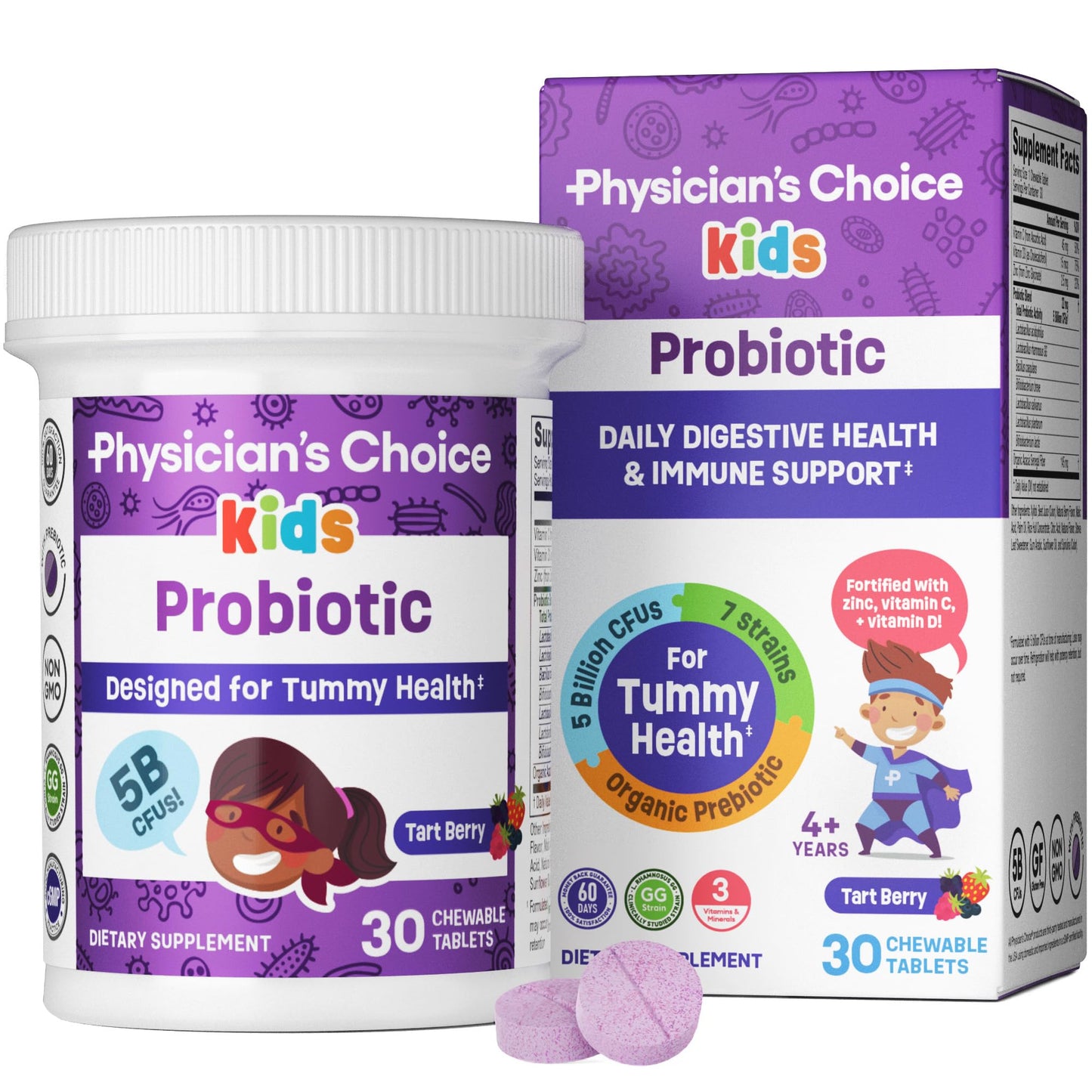 Physician's CHOICE Kids Happy Tummy Bundle Chewable 54 Count