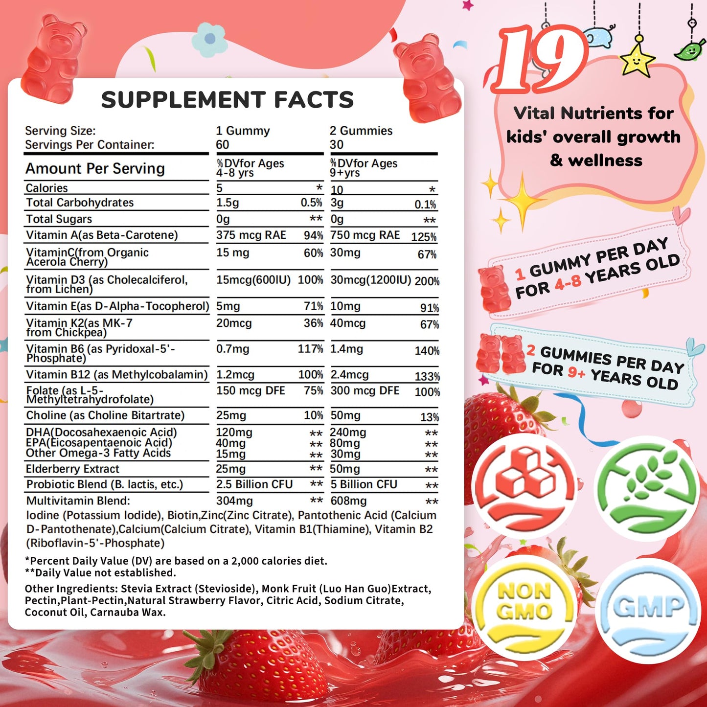 FedererSeth Methylated Multivitamin Gummies for Kids & Teens with Omega-3, Methylfolate & B12, Calcium, Probiotics, Elderberry - 60 Gummies