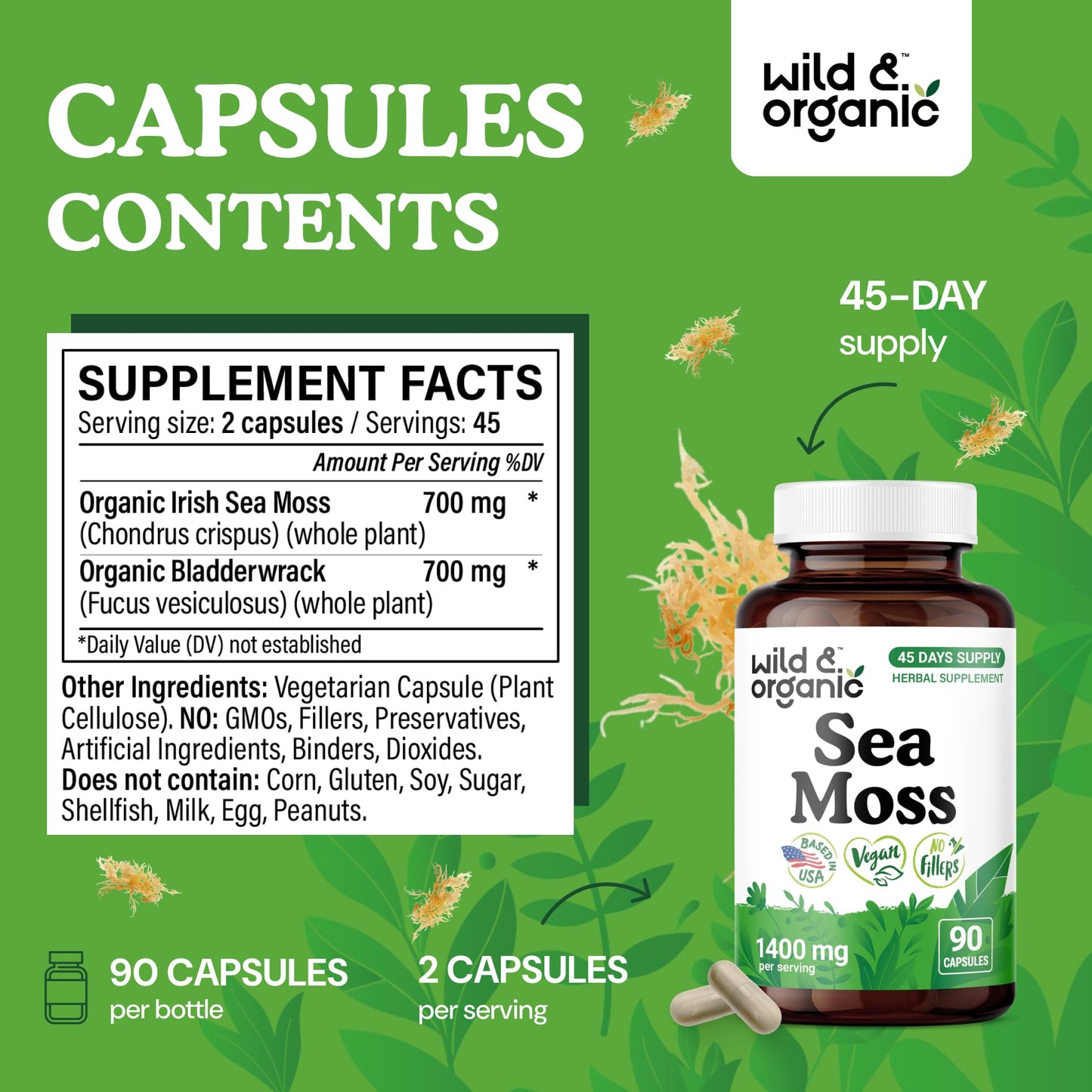 Wild & Organic Sea Moss Capsules 90 Count