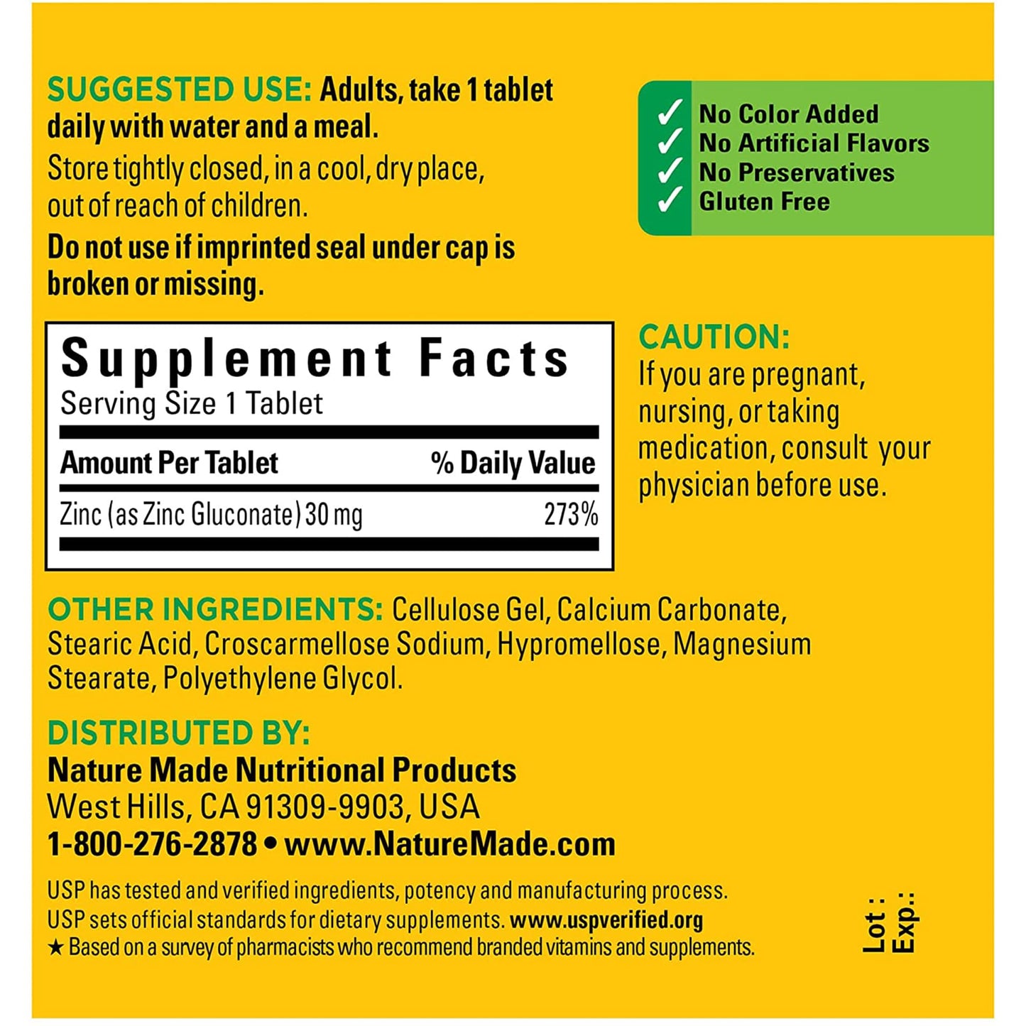 Nature Made Zinc 30mg Tablet, 100 Count