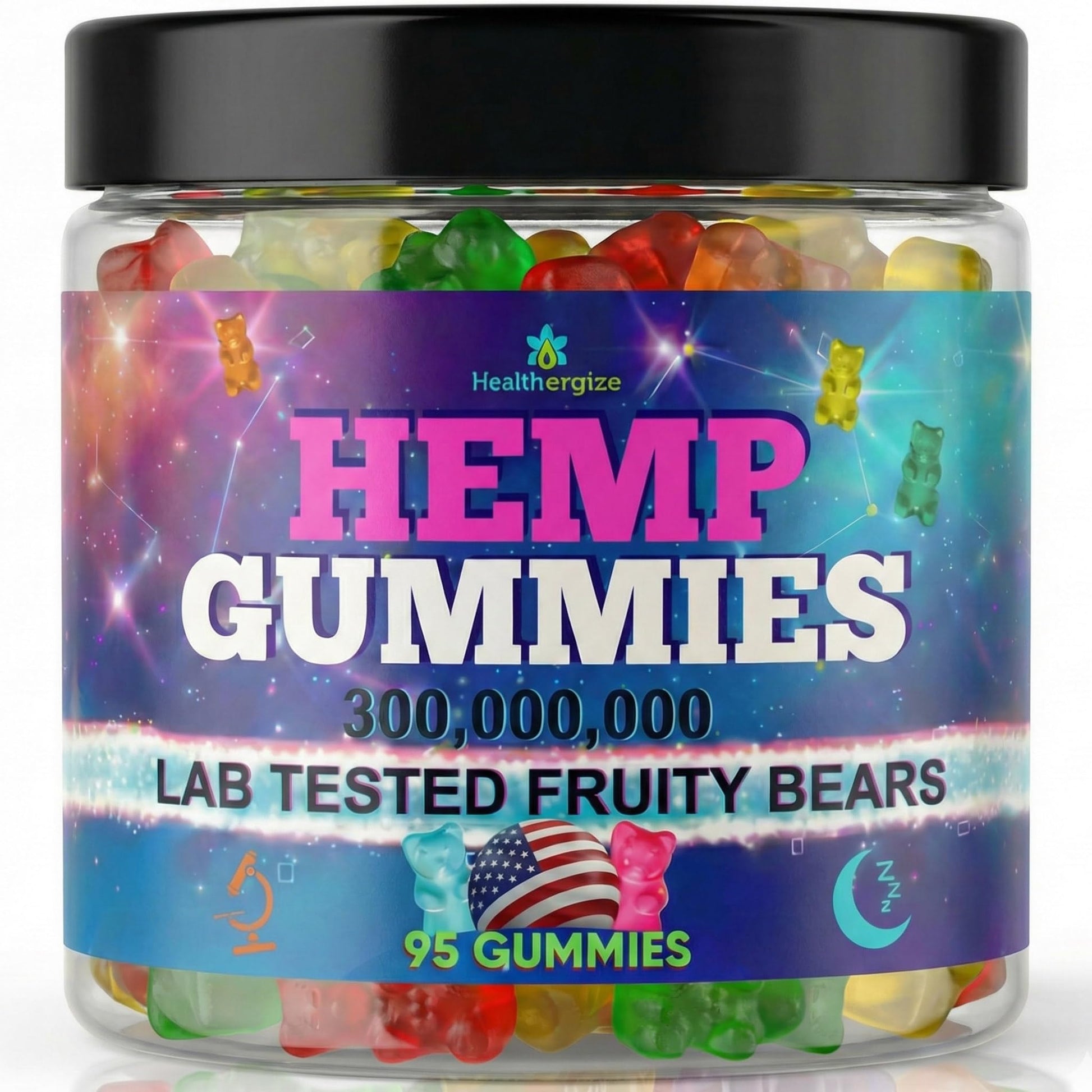 Healthergize Hemp Gummies for Sleep and Relaxing Calm - Fruit Flavor Gummy Bears, Chewable, 95 Gummies