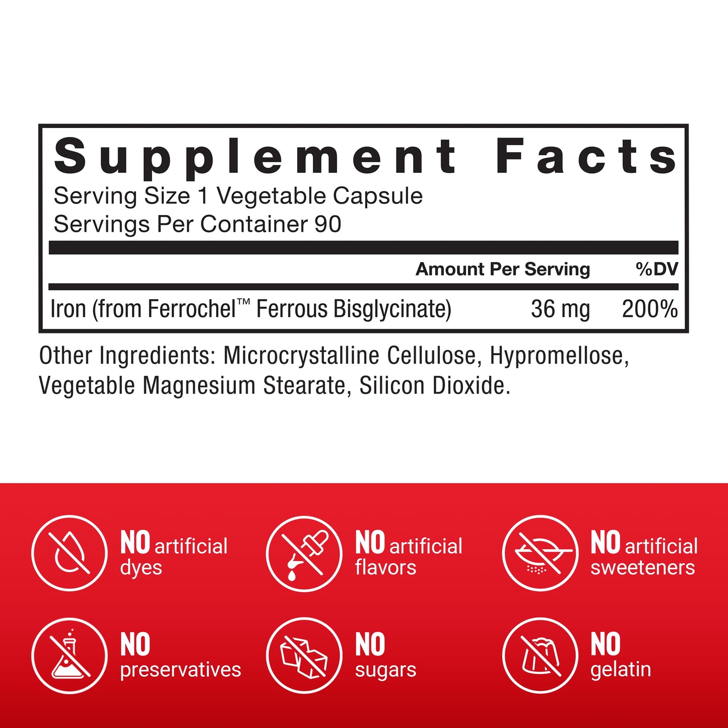 Force Factor Iron Bisglycinate 36mg Capsules, 90 Count