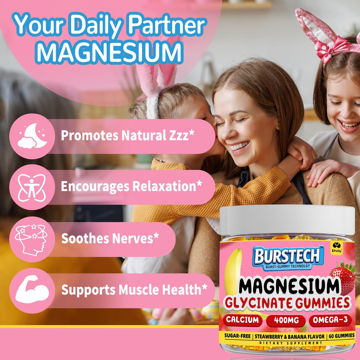 XIHOLIY Magnesium Glycinate Gummies 400mg, Gummy, 60 Count