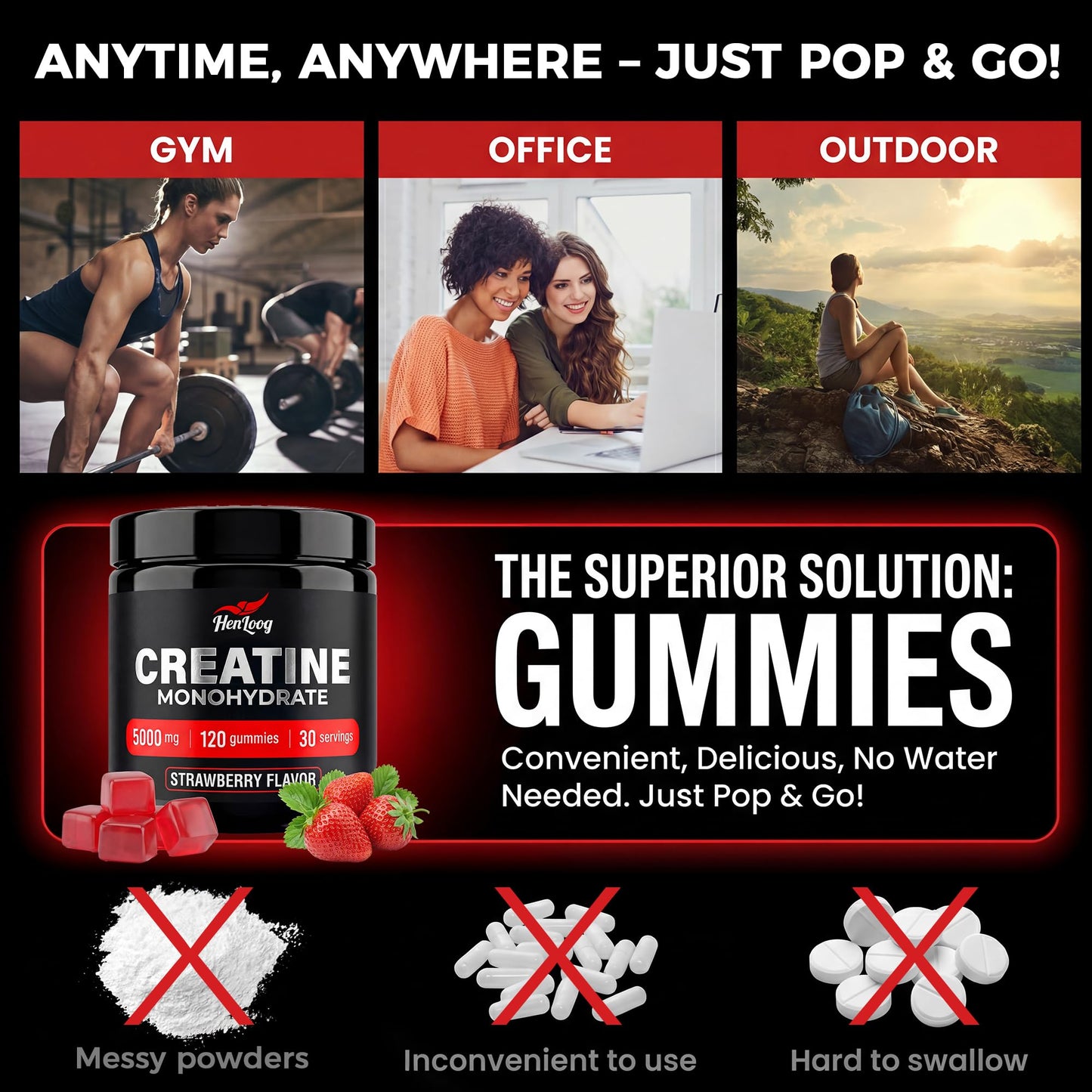 Hen Loog Creatine Monohydrate Gummies 120 Count