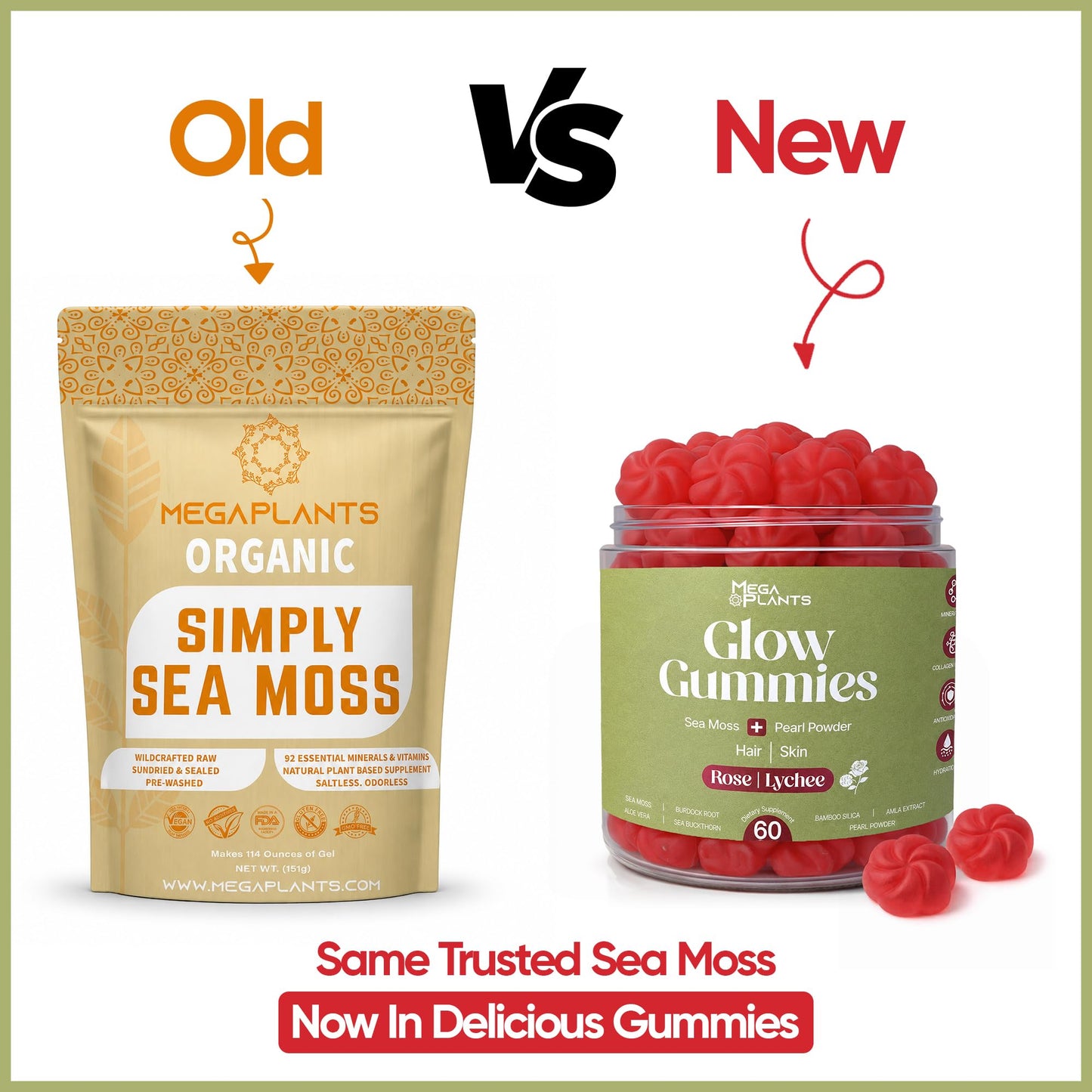 MEGAPLANTS Sea Moss Gummies with Pearl Powder & Burdock Root, 60 Gummies