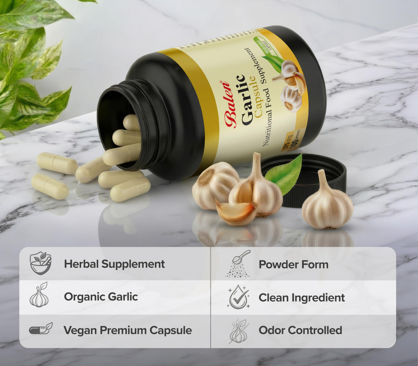 Balen Organic Garlic Powder Soft Capsules 100 Count