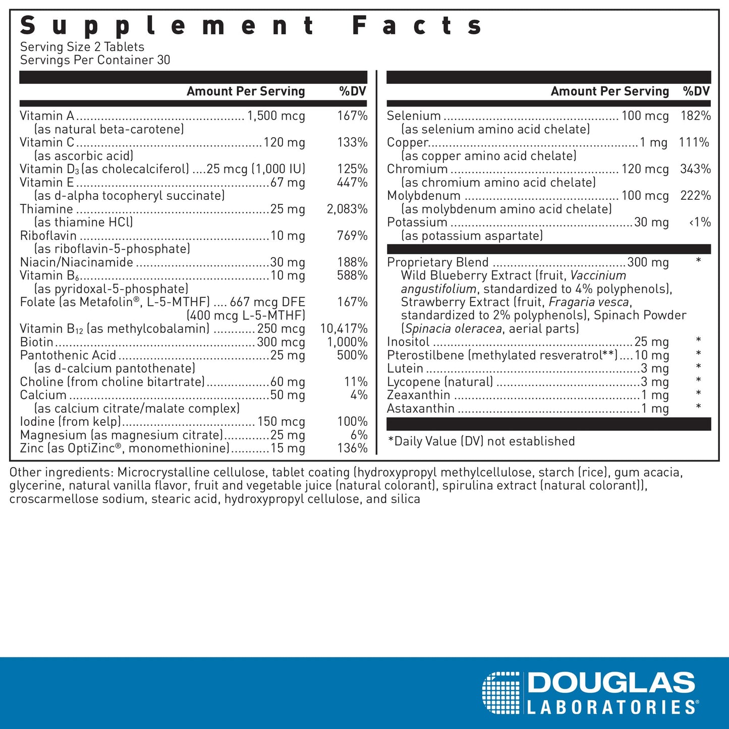 Douglas Laboratories Ultra Preventive 2 Daily Multivitamin and Mineral Supplement to Support Energy Production, Immune Function, and Overall Health 60 Tablets