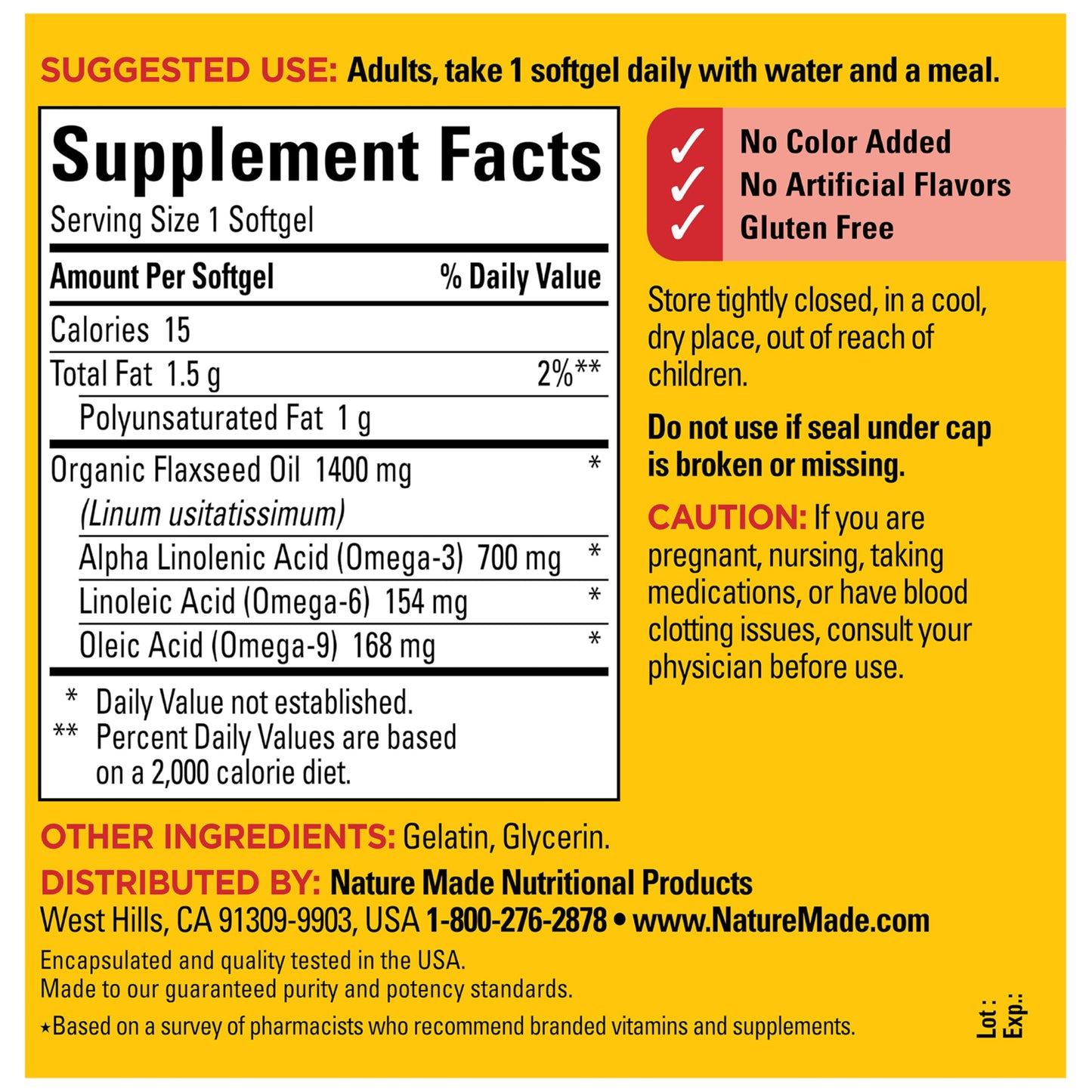 Nature Made Extra Strength Flaxseed Oil 1400 mg Softgels, 100 Count