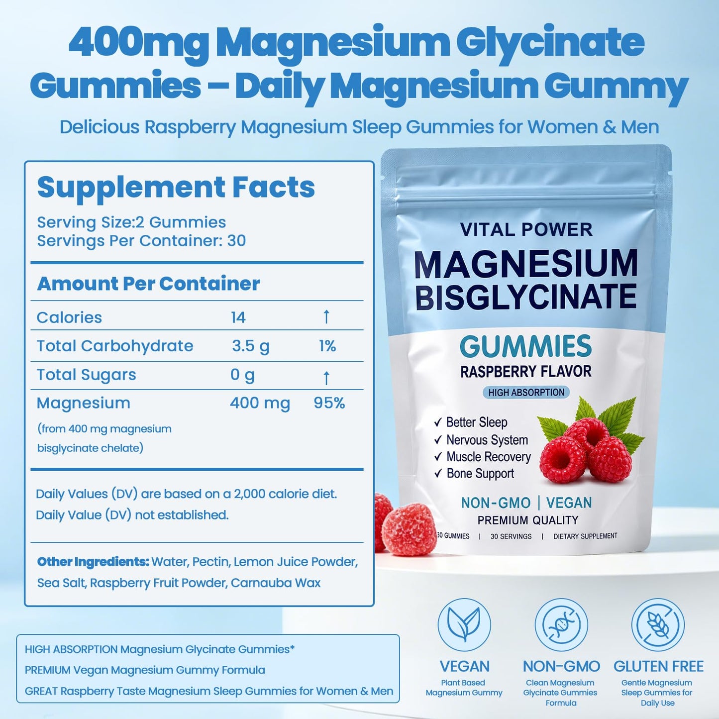 WXZQQ Magnesium Bisglycinate Gummies 60 Gummies