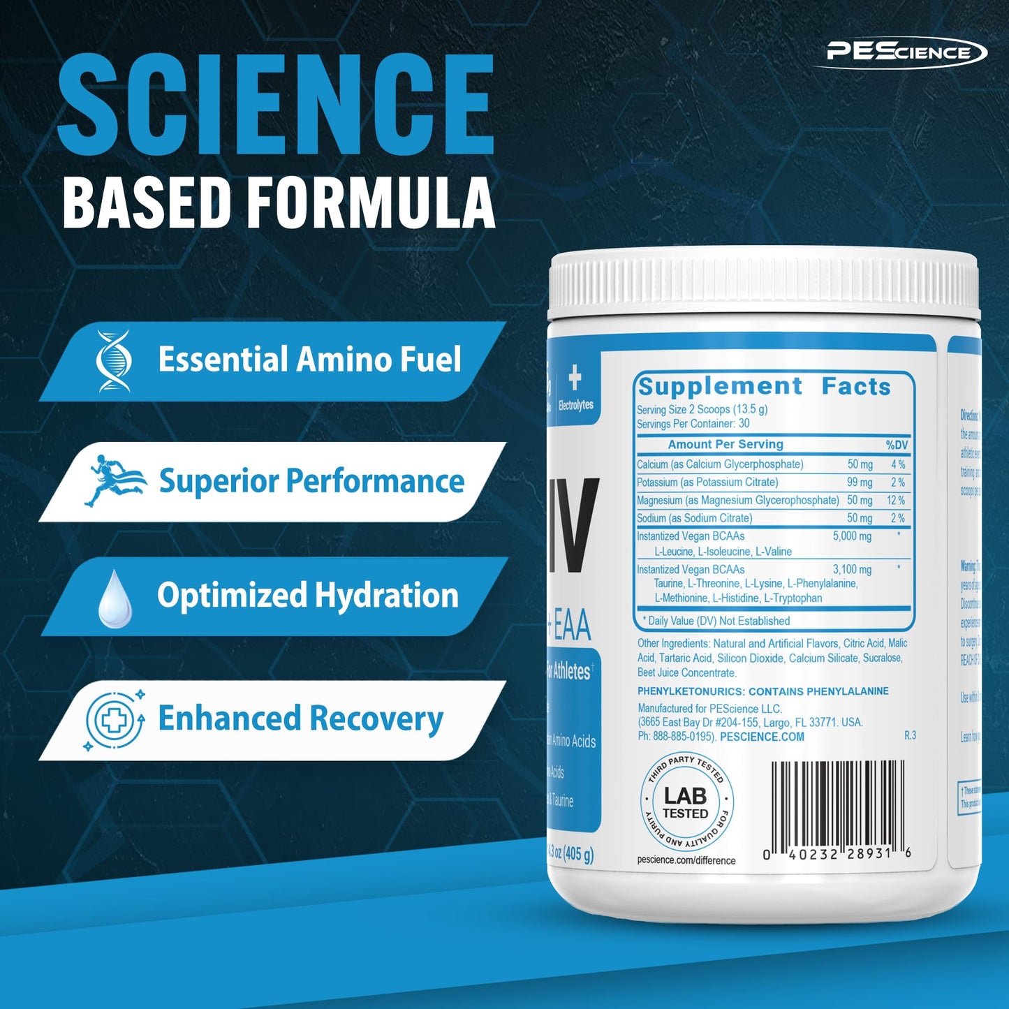 PEScience Amino IV BCAA & EAA Powder, 13.4 Ounce