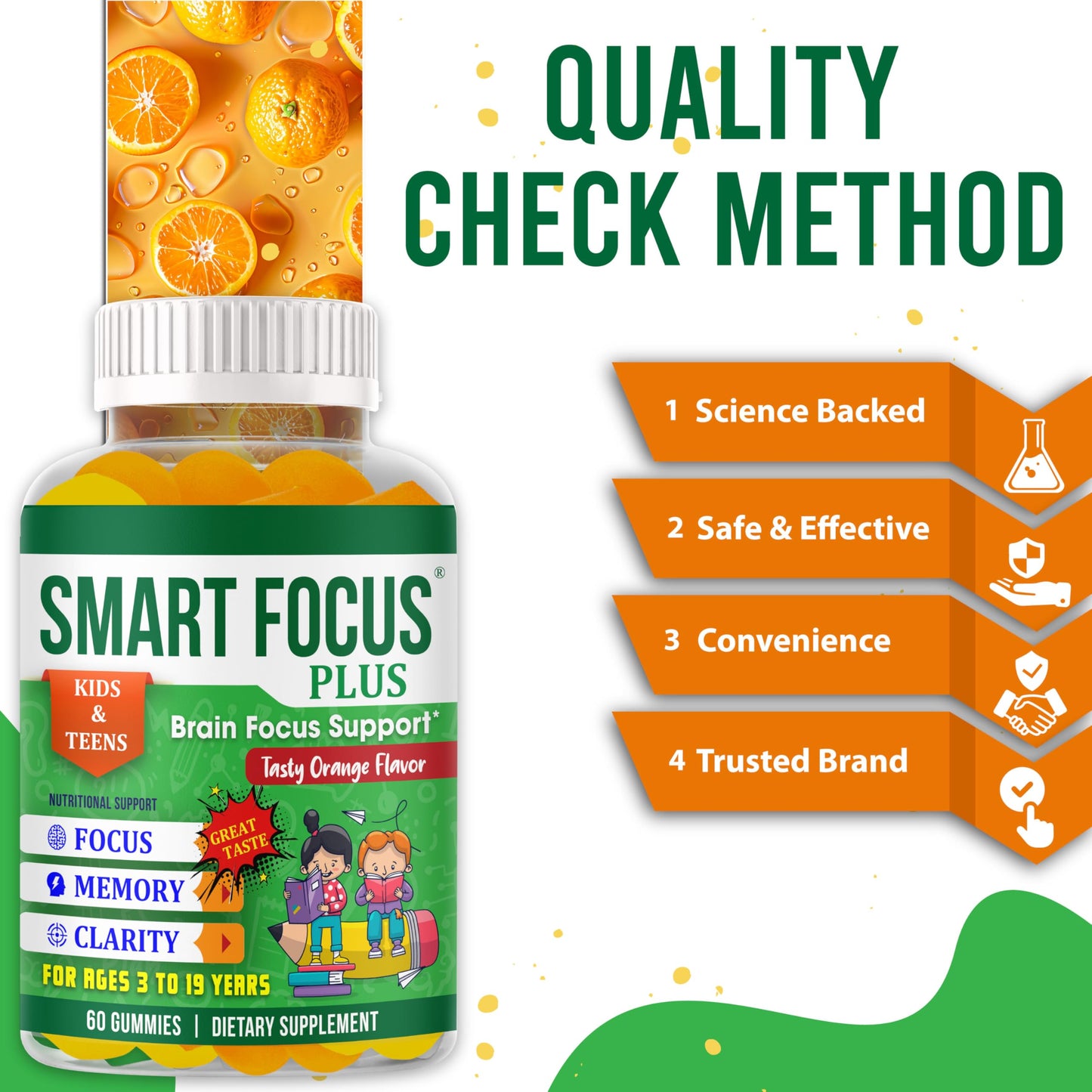 Smart Focus Plus Omega 3 for Kids DHA Focus Gummies, 60 Count