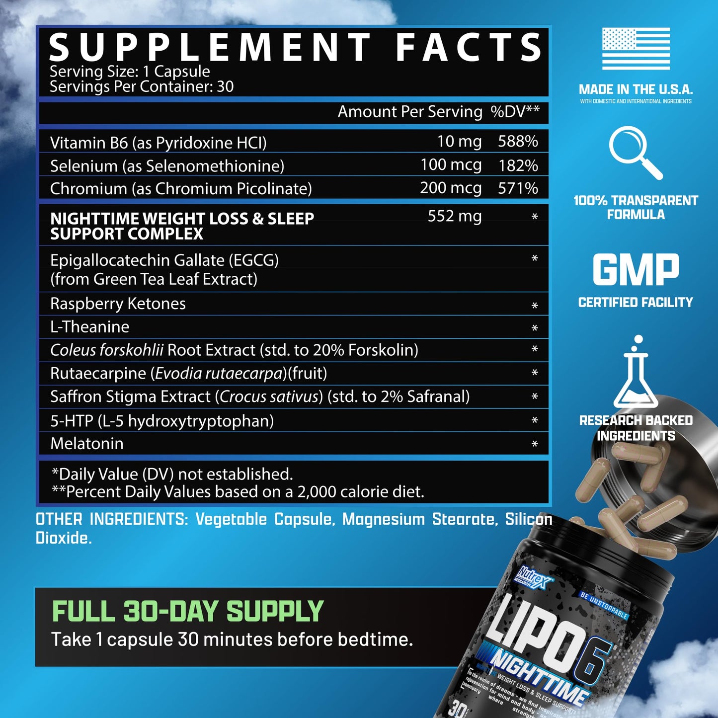 Nutrex Research Lipo 6 Nighttime Fat Burner Capsule 30 Count