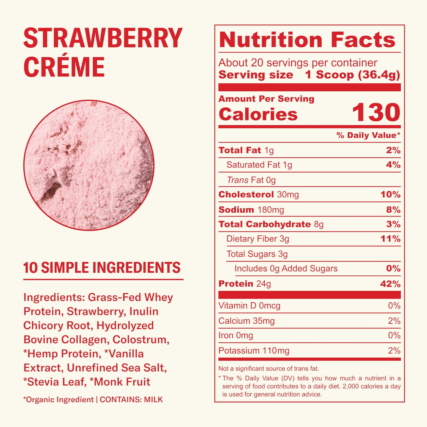 Ballerina Farm Grass Fed Whey Protein Powder Strawberry Crème 25.7 oz