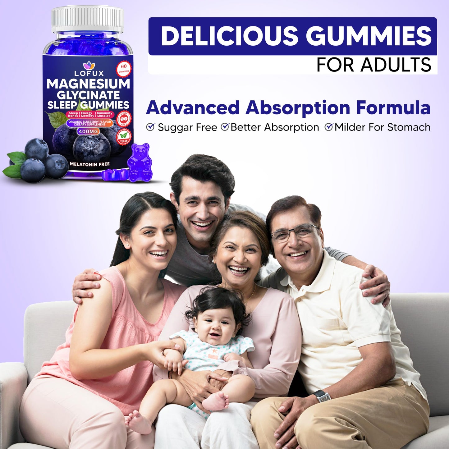 Lofux Magnesium Glycinate Gummies 400mg Gummy, 60 Ct