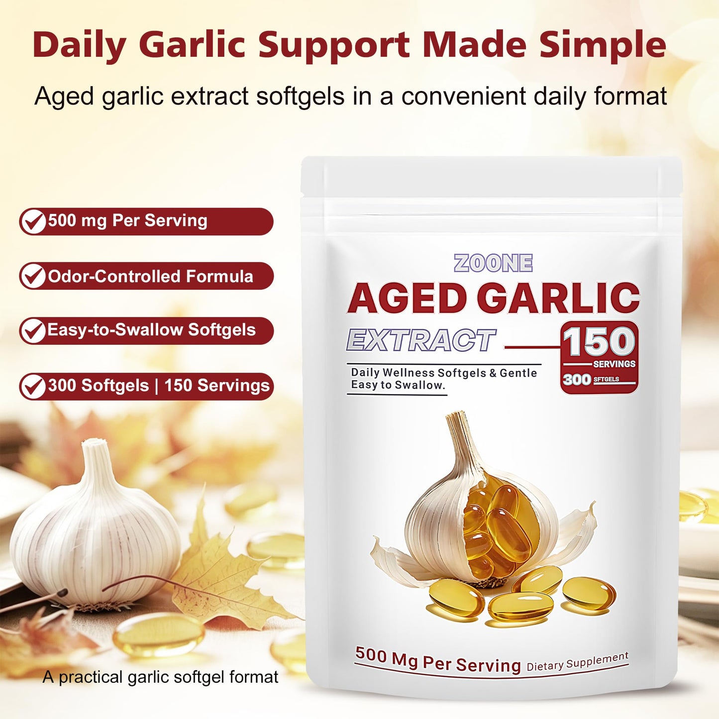Zoone Aged Garlic Extract Softgels, 300 Count