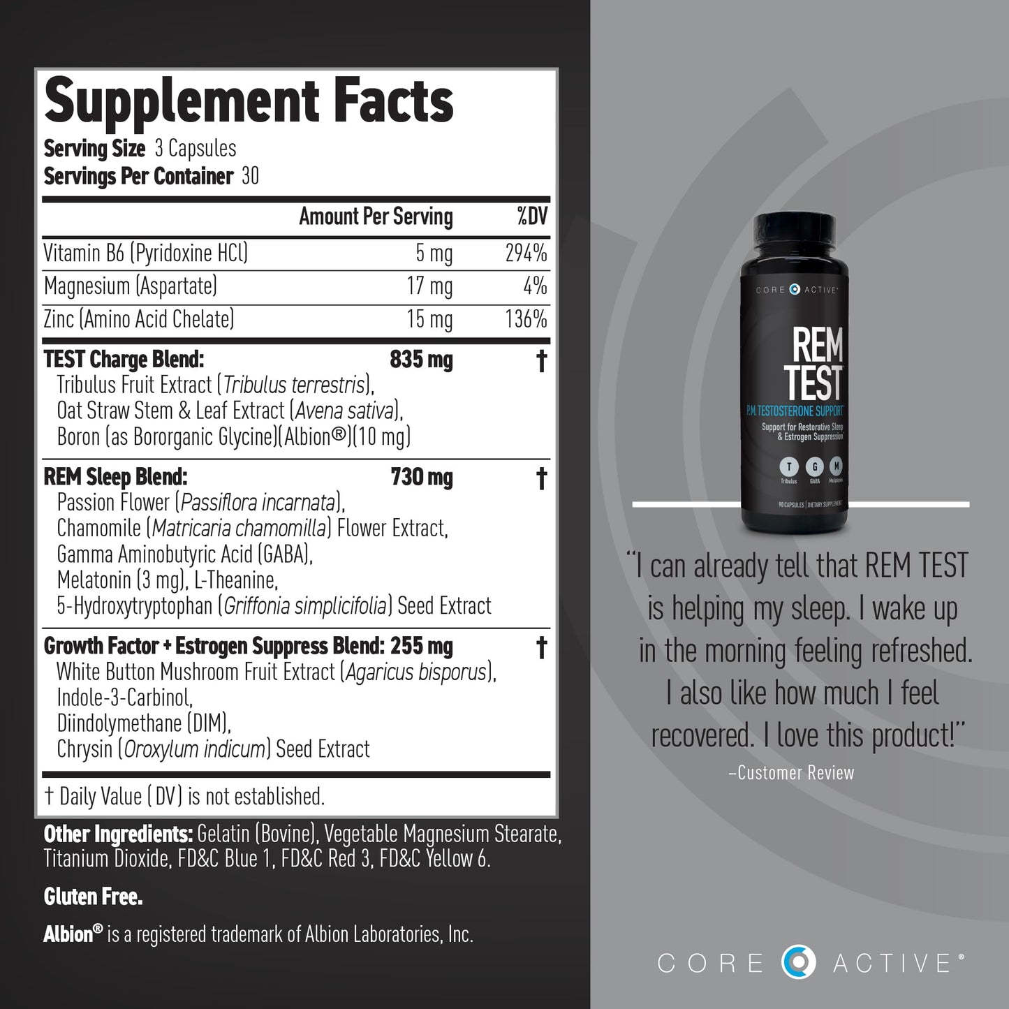 (CORE)ACTIVE REM Test Booster PM Testosterone Support, 90 Capsules