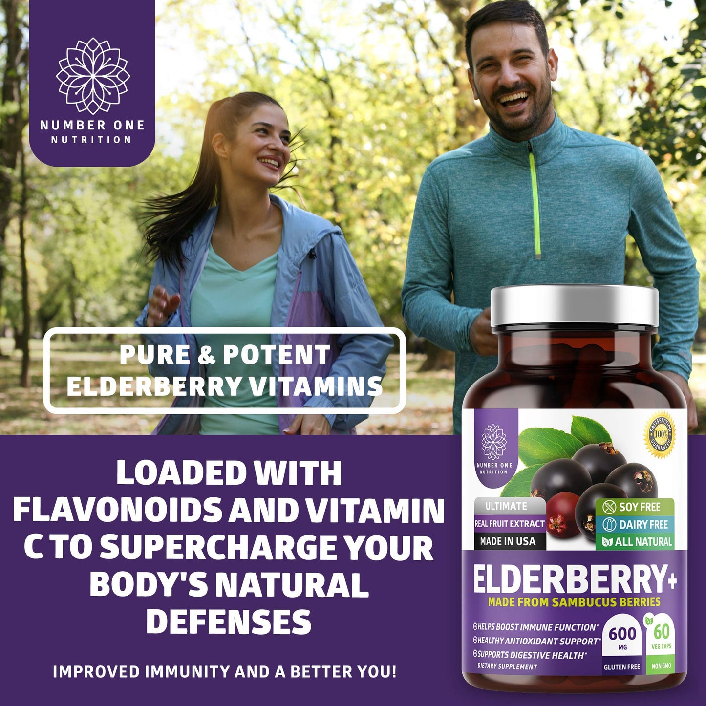 Number One Nutrition N1N Premium Black Elderberry Capsules, 120 Capsules