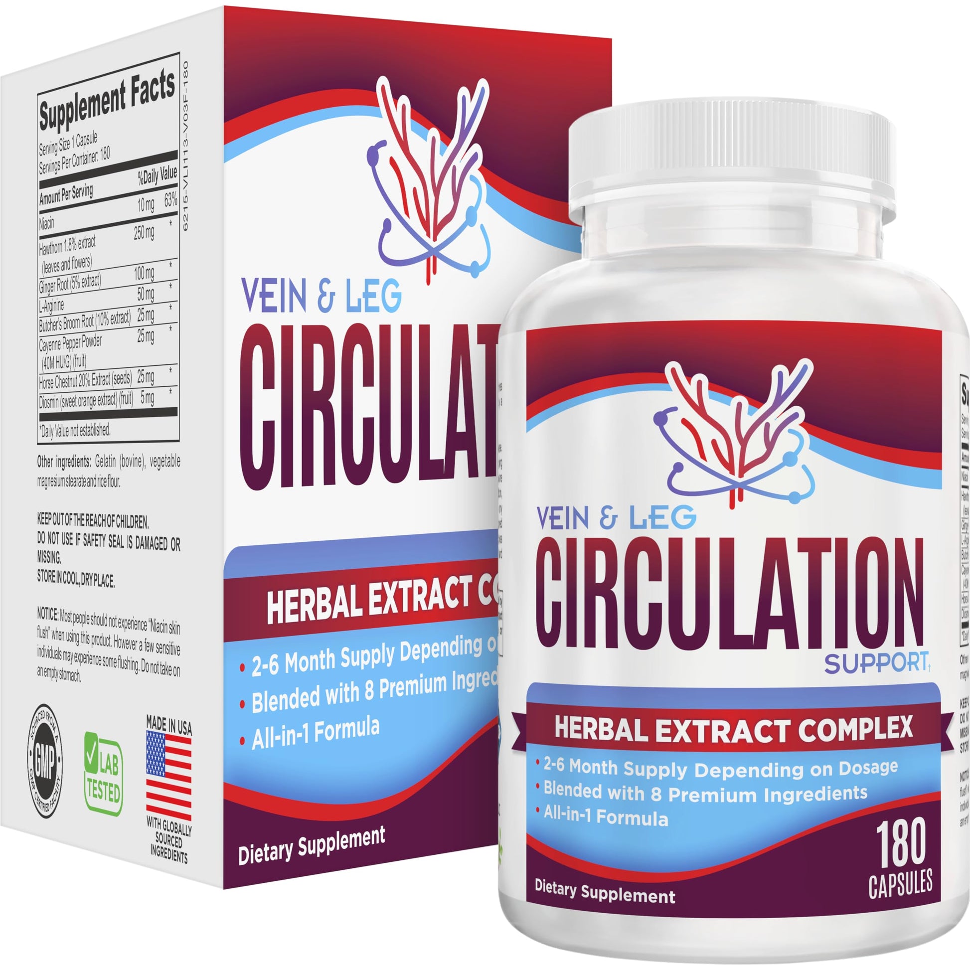 Elevate Recovery Supplements Vein & Leg Circulation Supplement Capsule 180 Capsules