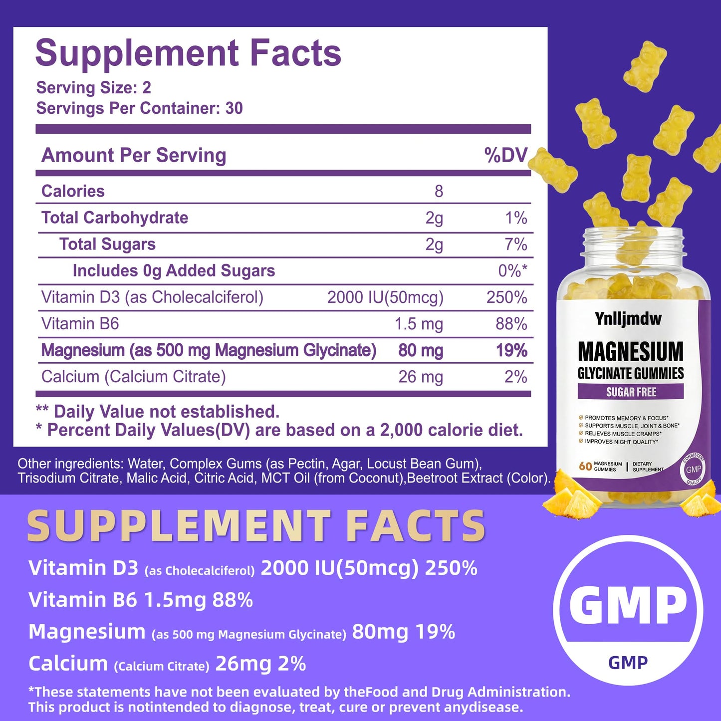 Ynlljmdw Magnesium Glycinate Gummies 60 Count