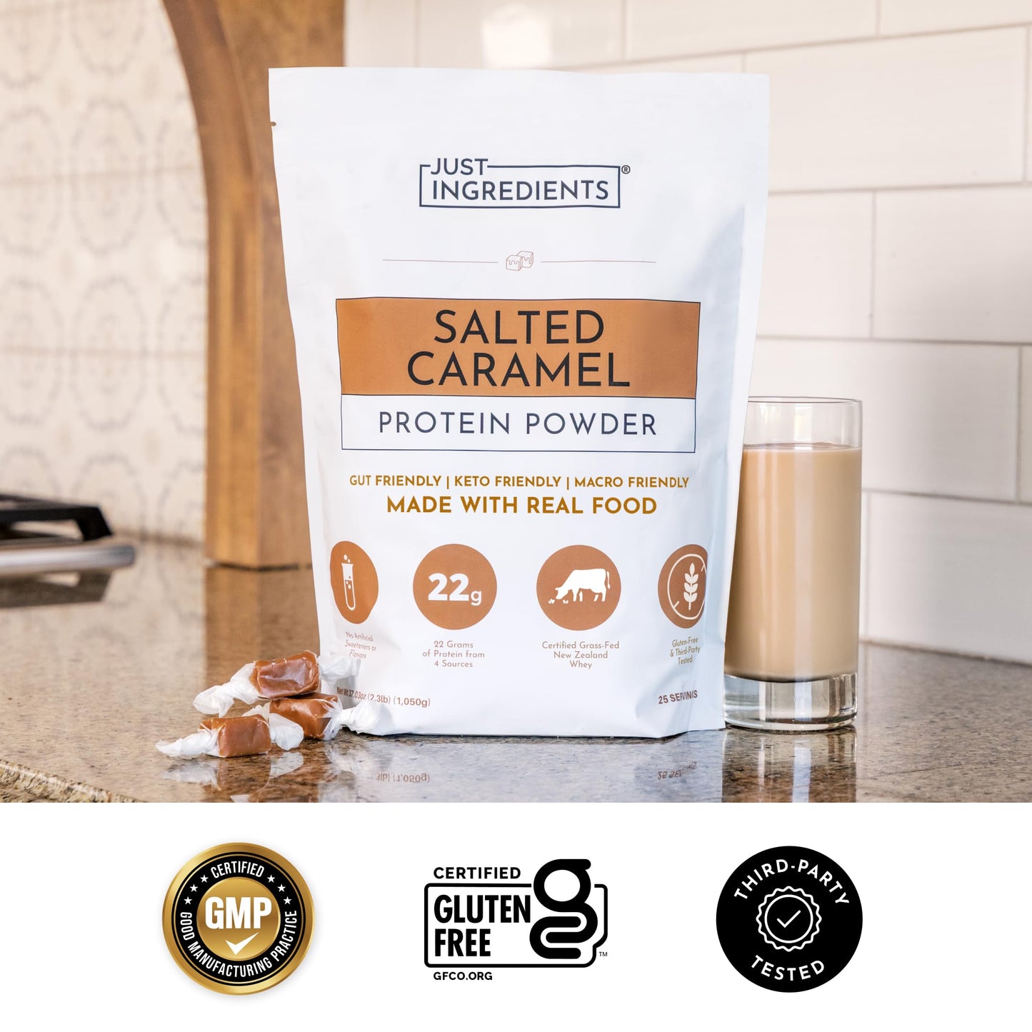 JUST INGREDIENTS Salted Caramel Protein Powder 25 Servings