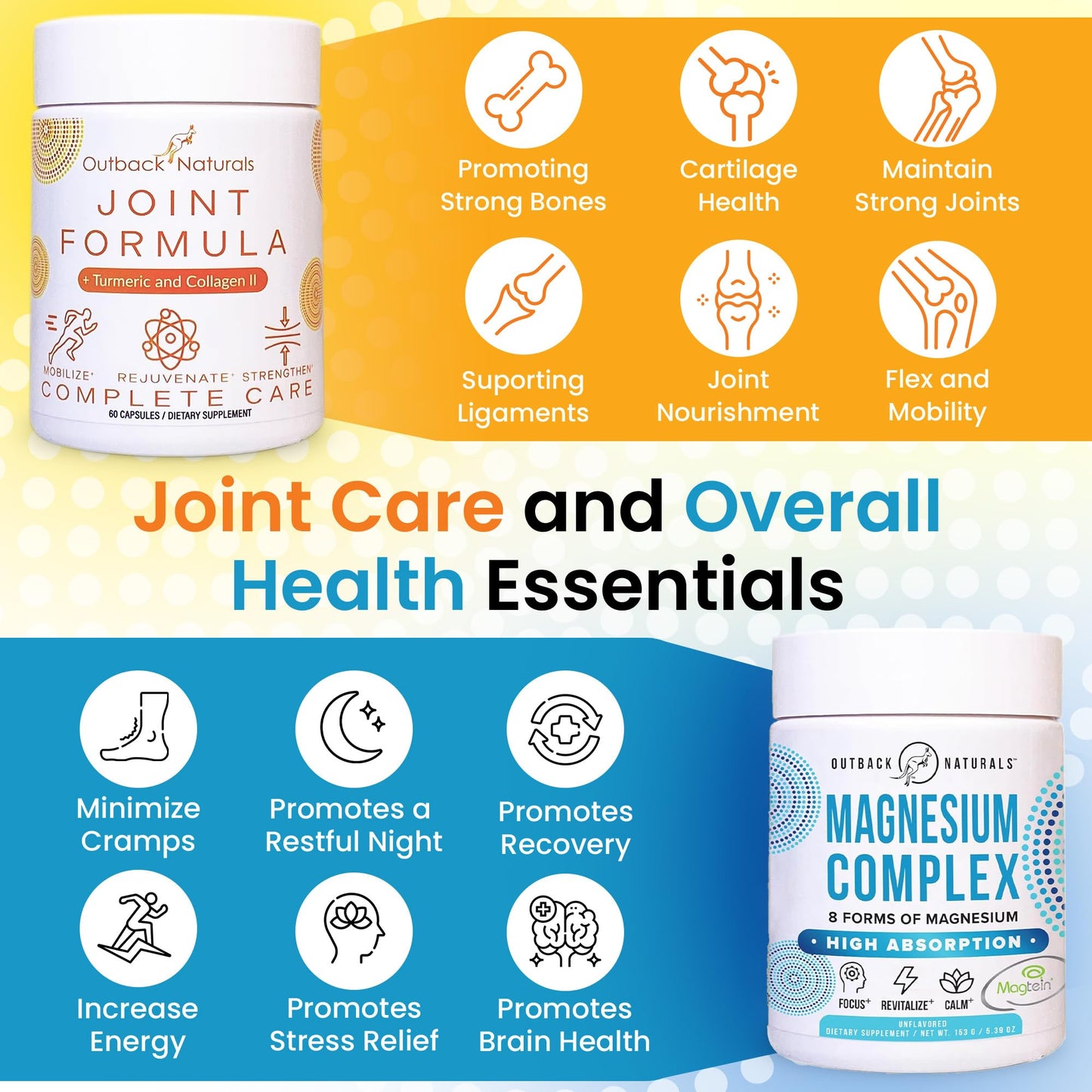 Outback Naturals Magnesium Complex Powder & Enhanced Joint Relief Formula Bundle