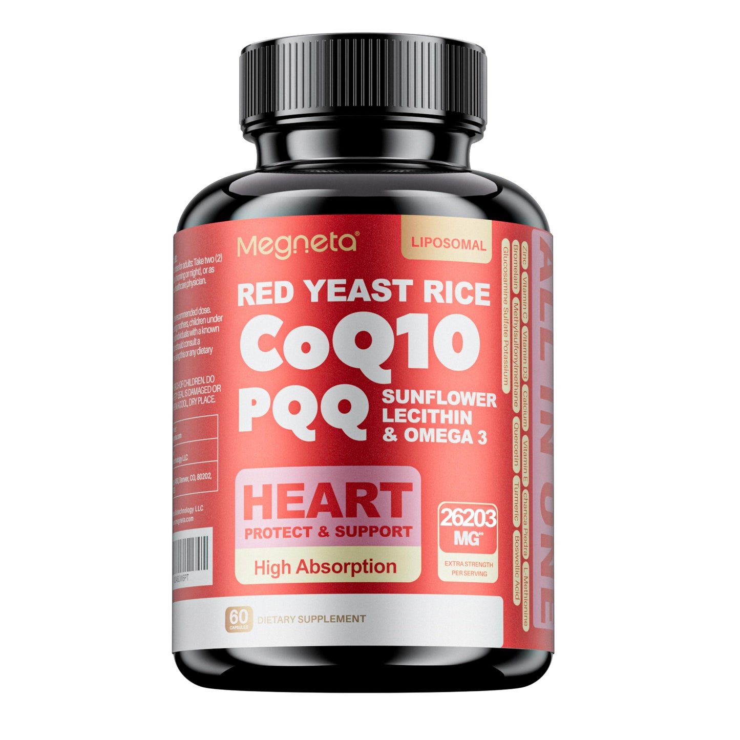 MEGNETA CoQ10 Supplement with Sunflower Lecithin & Omega-3, 60 Capsules