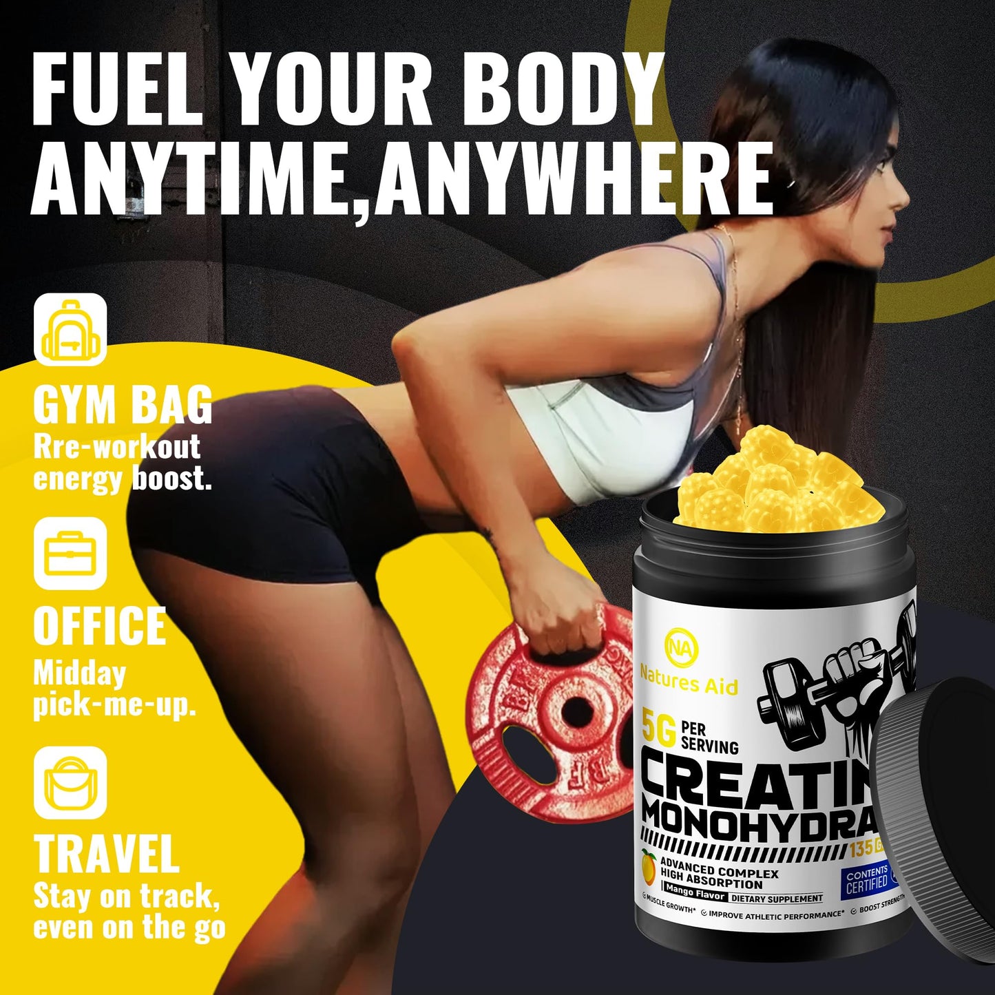 Natures Aid Creatine Monohydrate Gummies 135 Count