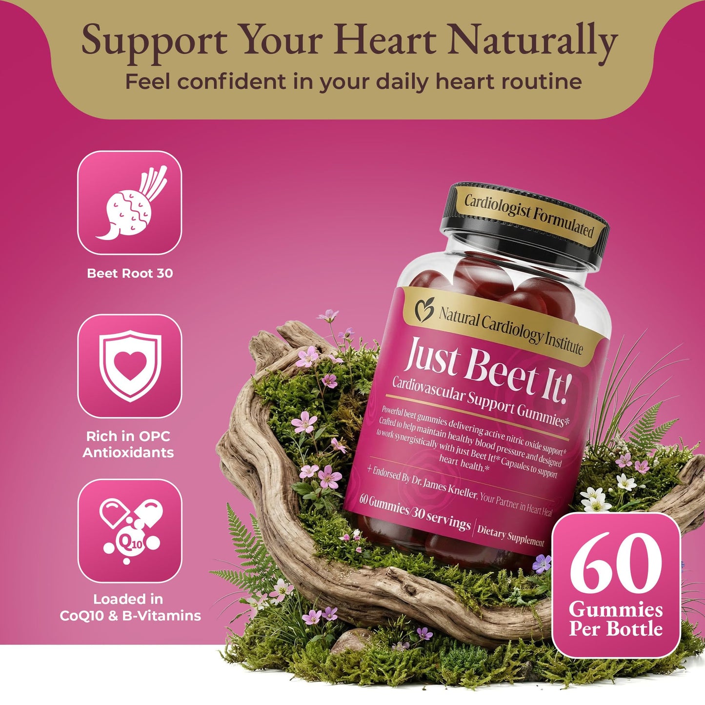 Natural Cardiology Institute Just Beet It! Beet Root Gummies 60 Gummies