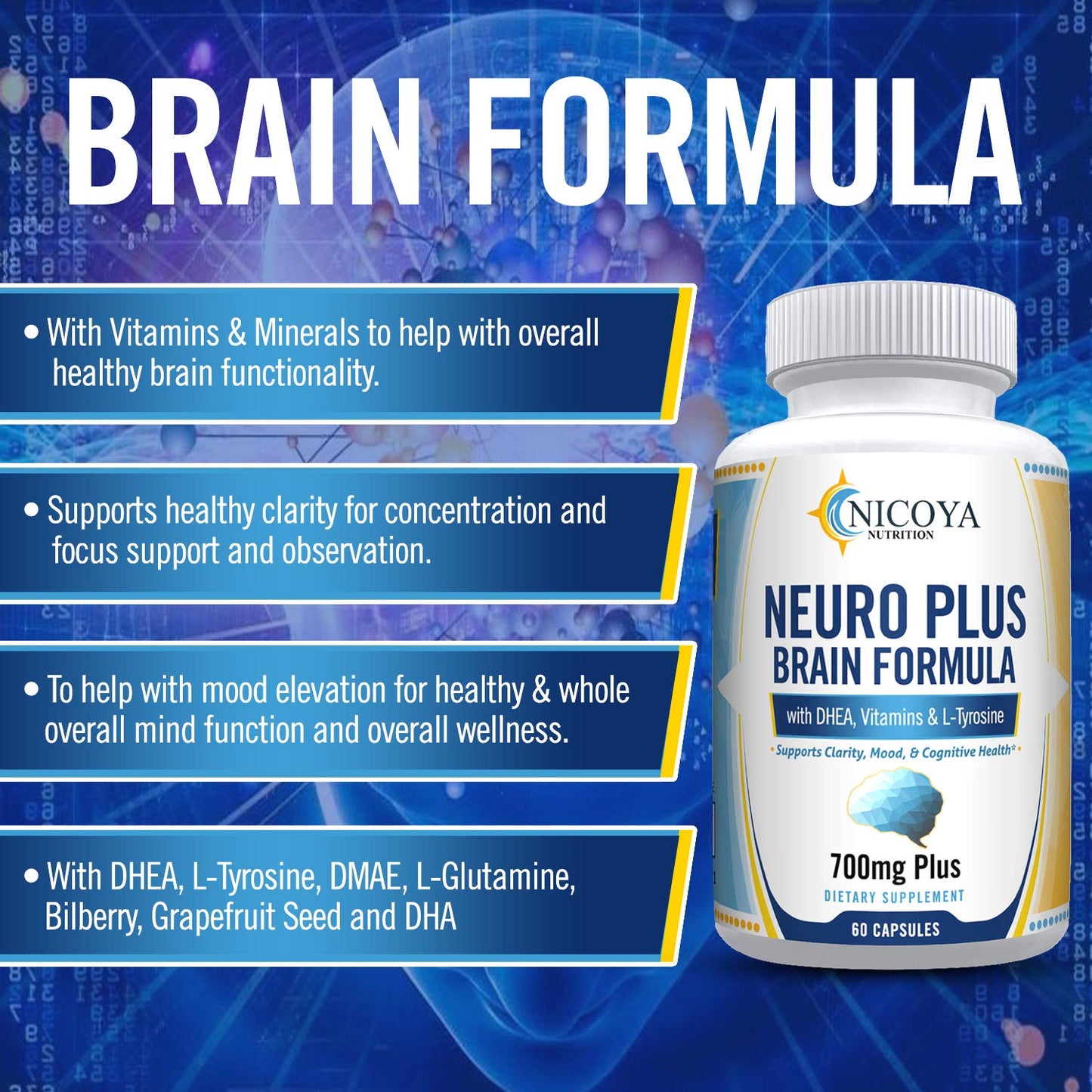 Nicoya Nutrition Neuro Plus Brain Boosting & Focus Vitamin Supplement Capsule 60 Count