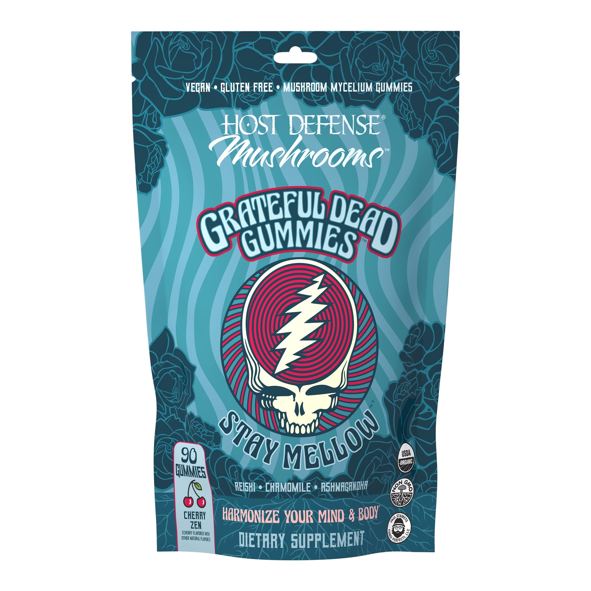 Host Defense Stay Mellow Grateful Dead Gummies - Reishi Mushroom Gummies with Ashwagandha, Chamomile & Lions Mane, Gummy, 90 Count