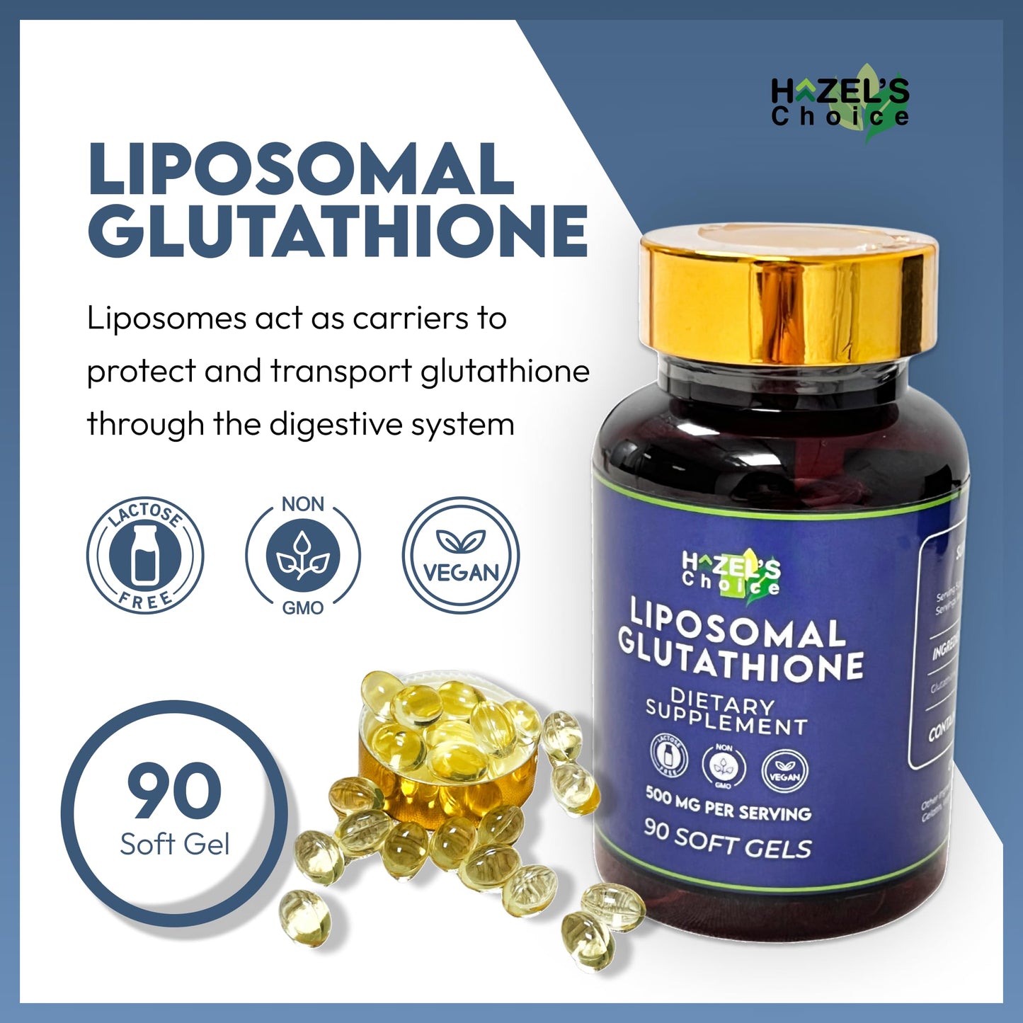 HAZEL'S Choice Liposomal Glutathione 500mg Soft Gels 90 Count