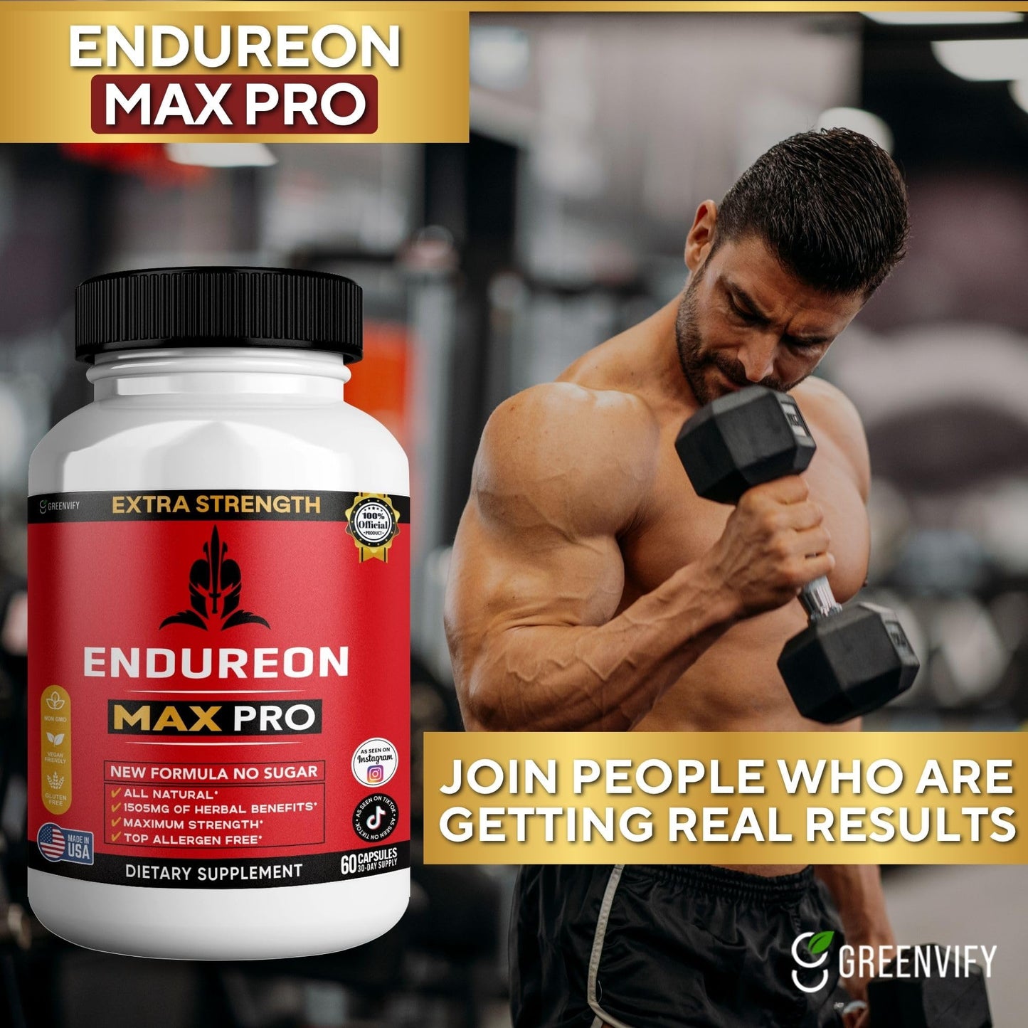 GREENVIFY Endureon MAX PRO Dietary Supplement Organic Maca Root Capsules, 60 Capsules