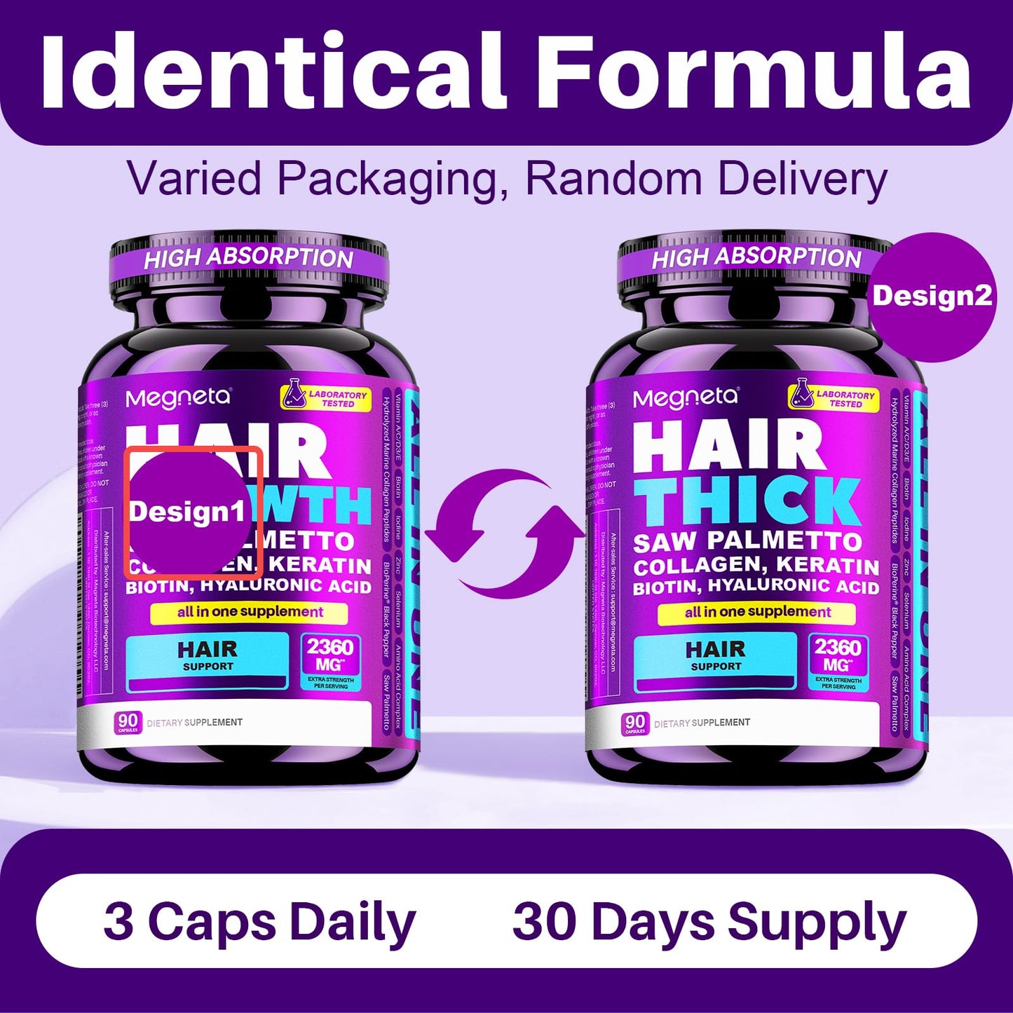 MEGNETA Hair Growth Supplement Capsules, 90 Count