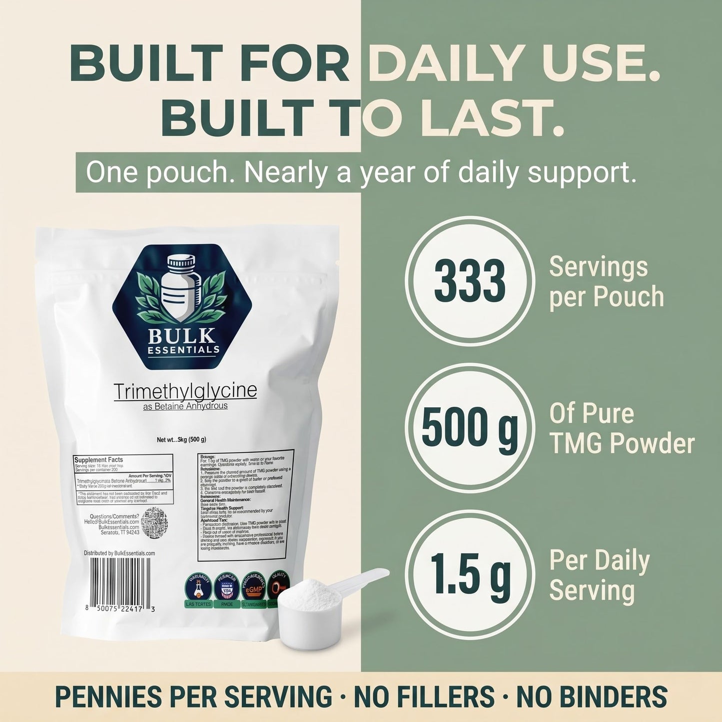Bulk Essentials TMG Supplements – Trimethylglycine as Betaine Anhydrous Powder 17.63