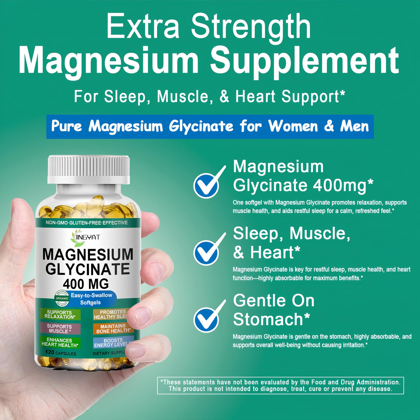 JINGYAT Magnesium Glycinate Softgels 120 Count