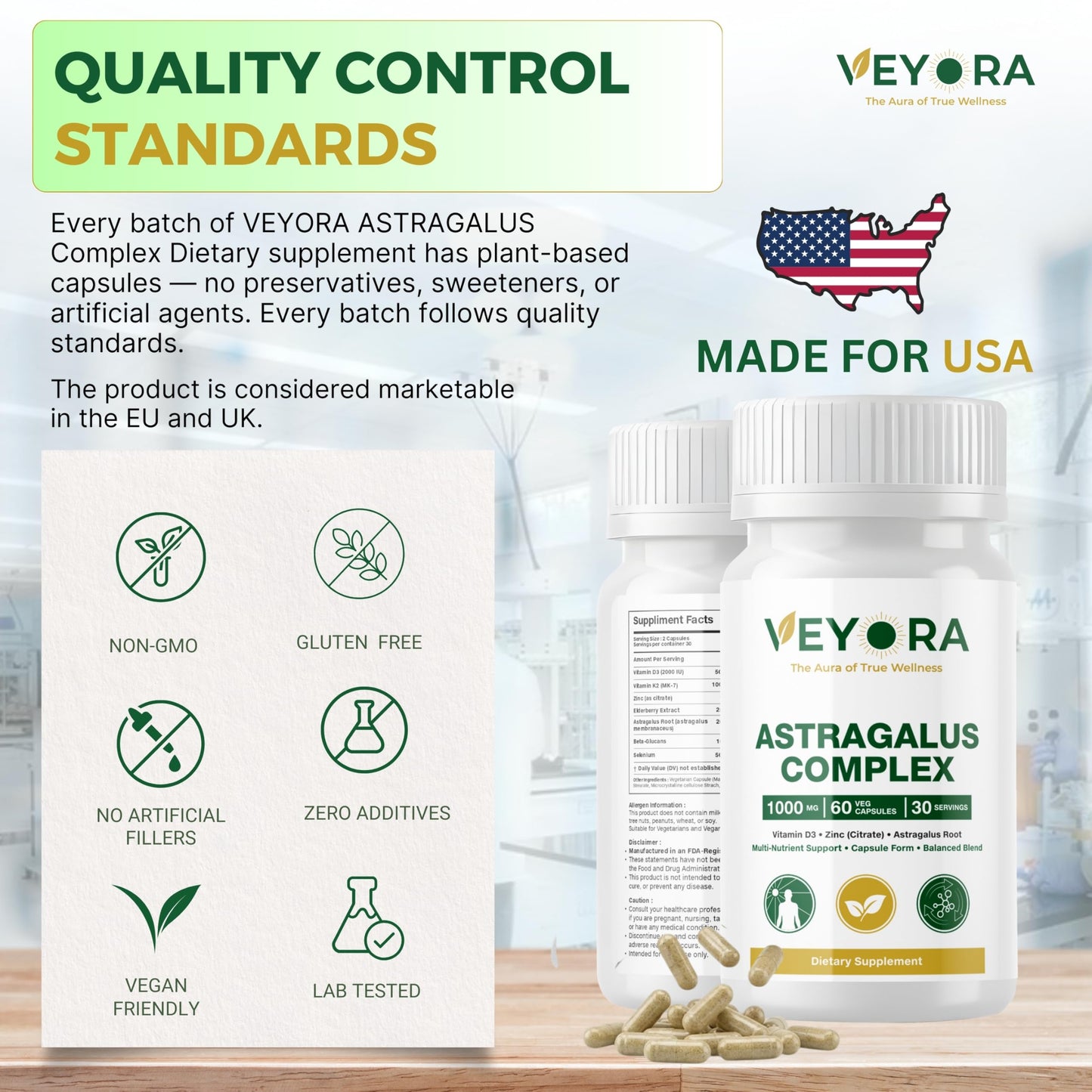 VEYORA Astragalus Complex 1000 mg Capsule, 60 Count