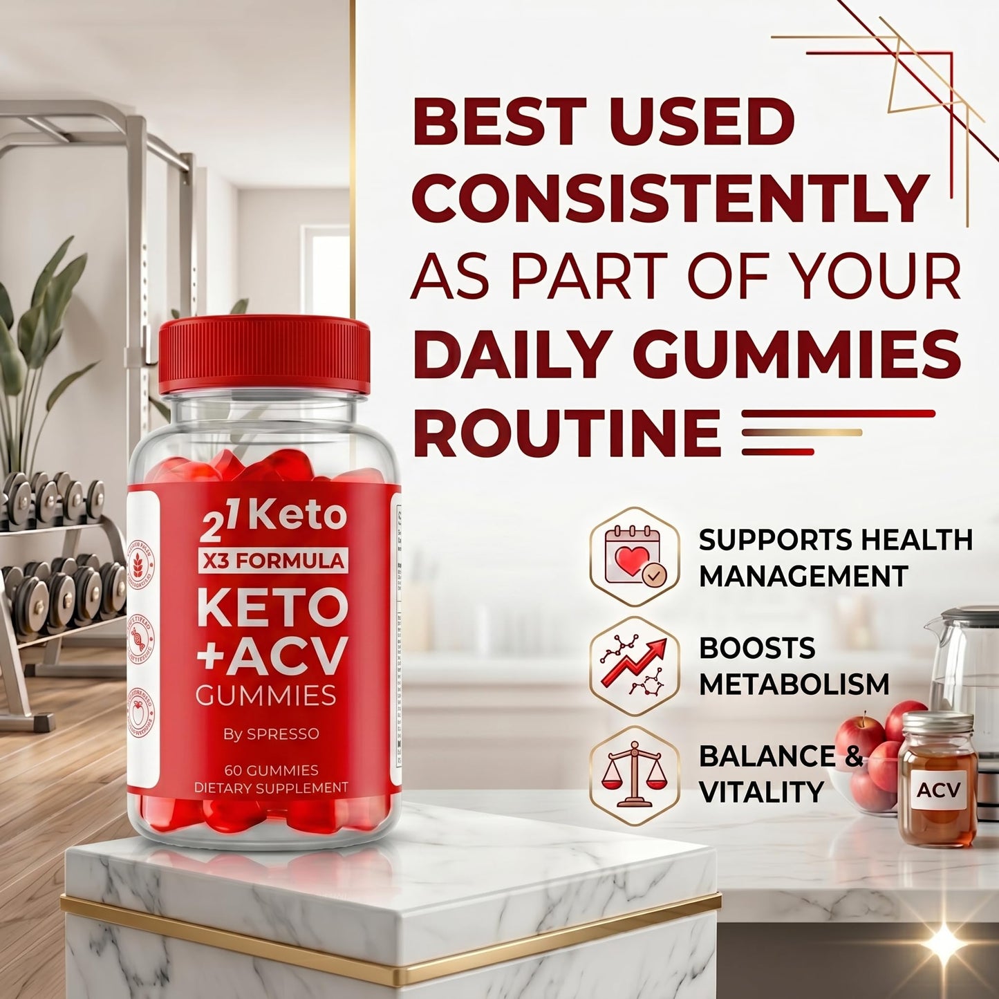 SPRESSO 21 Keto X3 Formula Keto+ACV Gummies, 60 Gummies