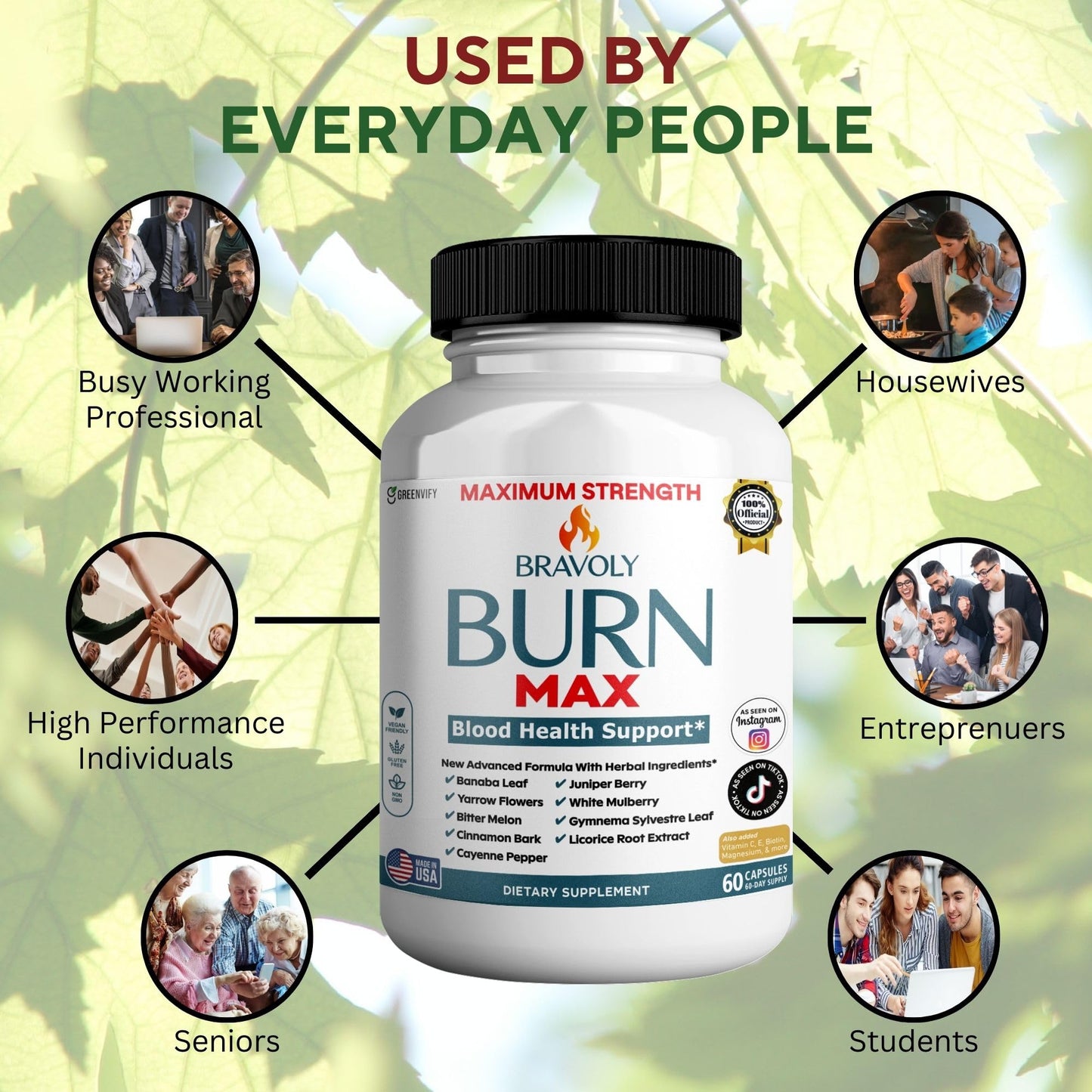 GREENVIFY Bravoly Burn Max Blood Health Support Maximum Strength 60 Capsules