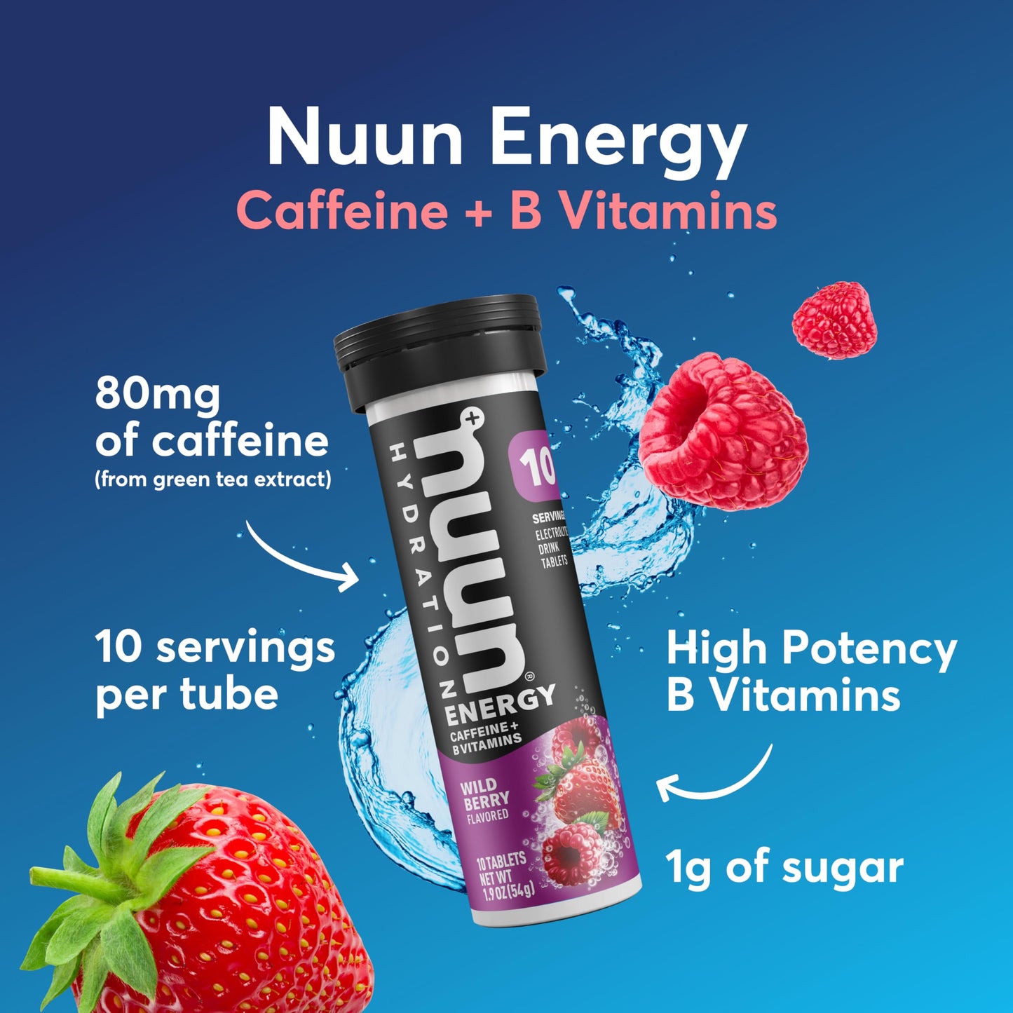 Nuun Energy Caffeine + B Vitamins Wild Berry Tablet, 80 Count