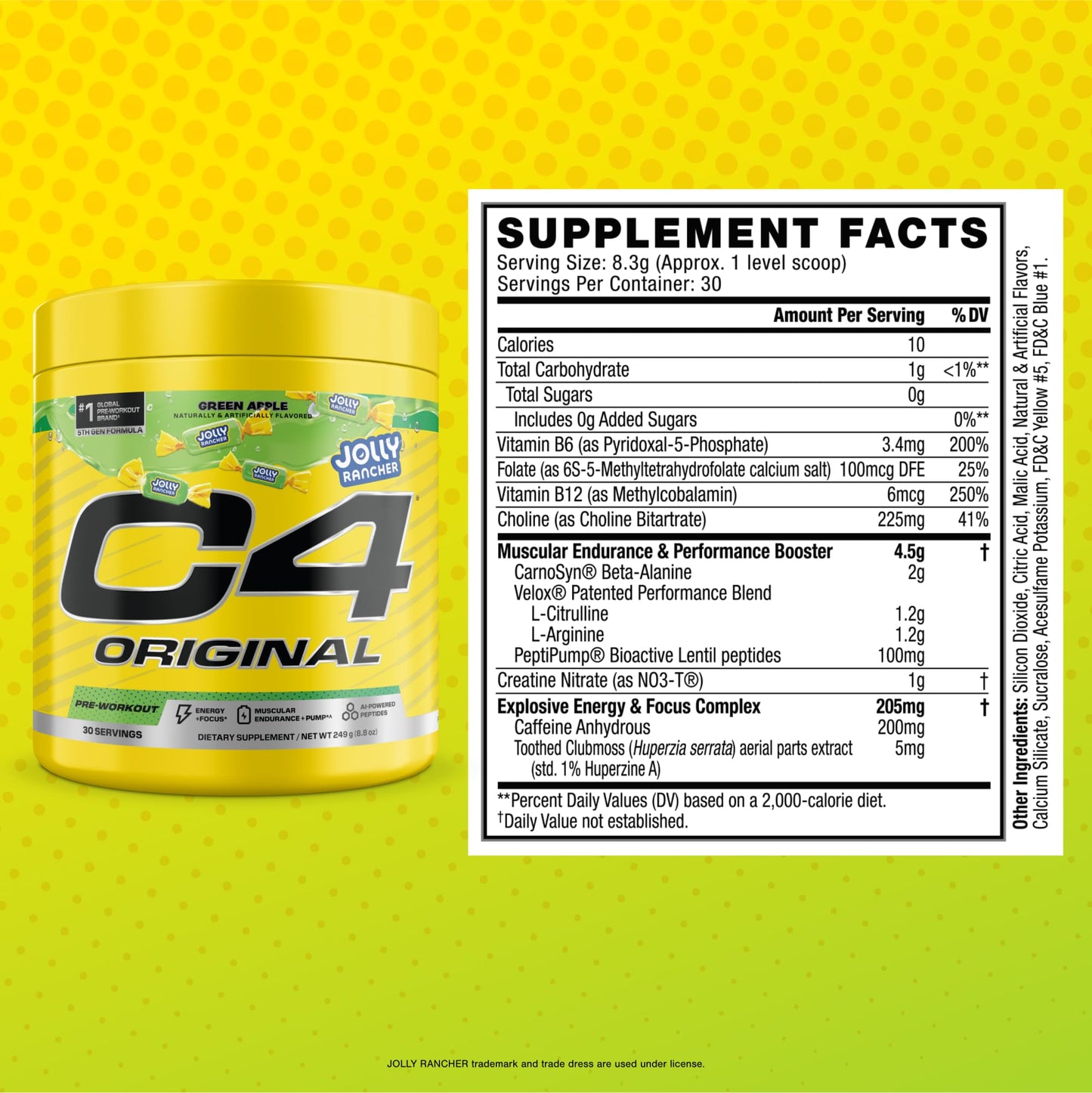 C4 Original Pre Workout Powder, Jolly Rancher Green Apple, 8.78 Ounce