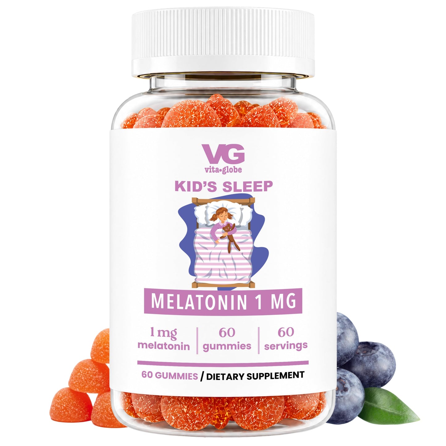 VITA GLOBE Kids Sleep Melatonin Gummies 1mg Gummy 60 Count